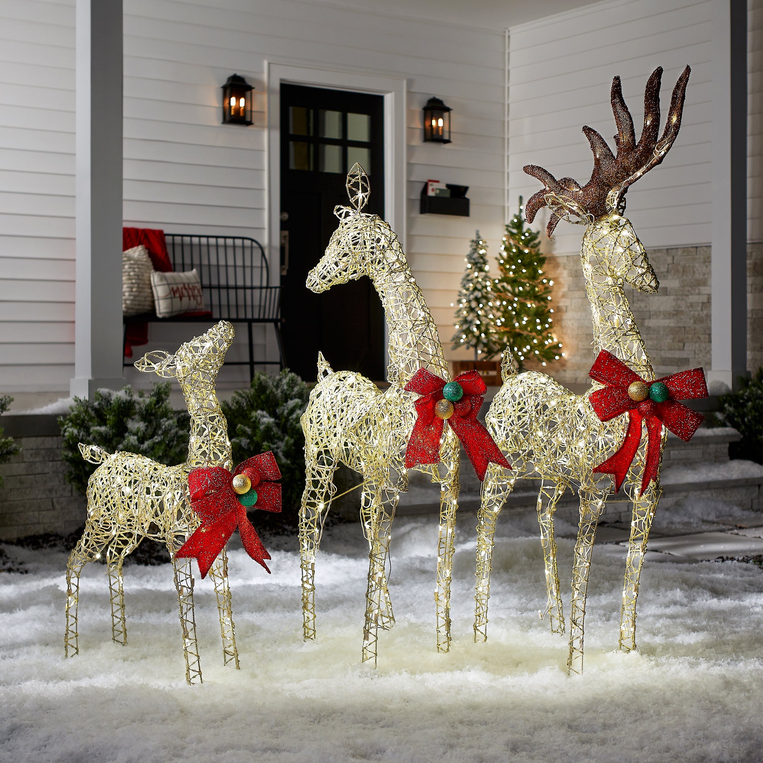 60 in., 52 in. and 36 in. Champagne Glitter Deer Family with 370 Warm White LED Lights