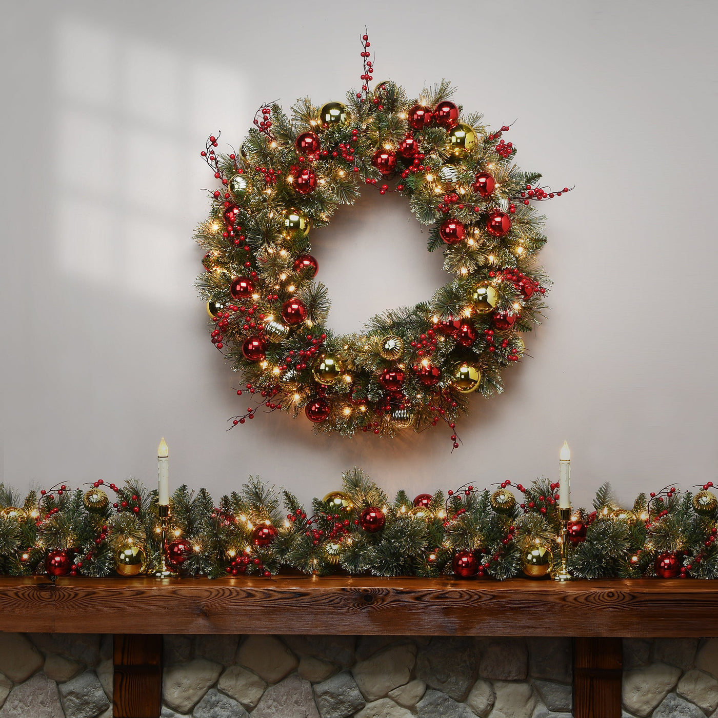 30 in. Pre-Lit Dakota Pine Wreath with LED Lights