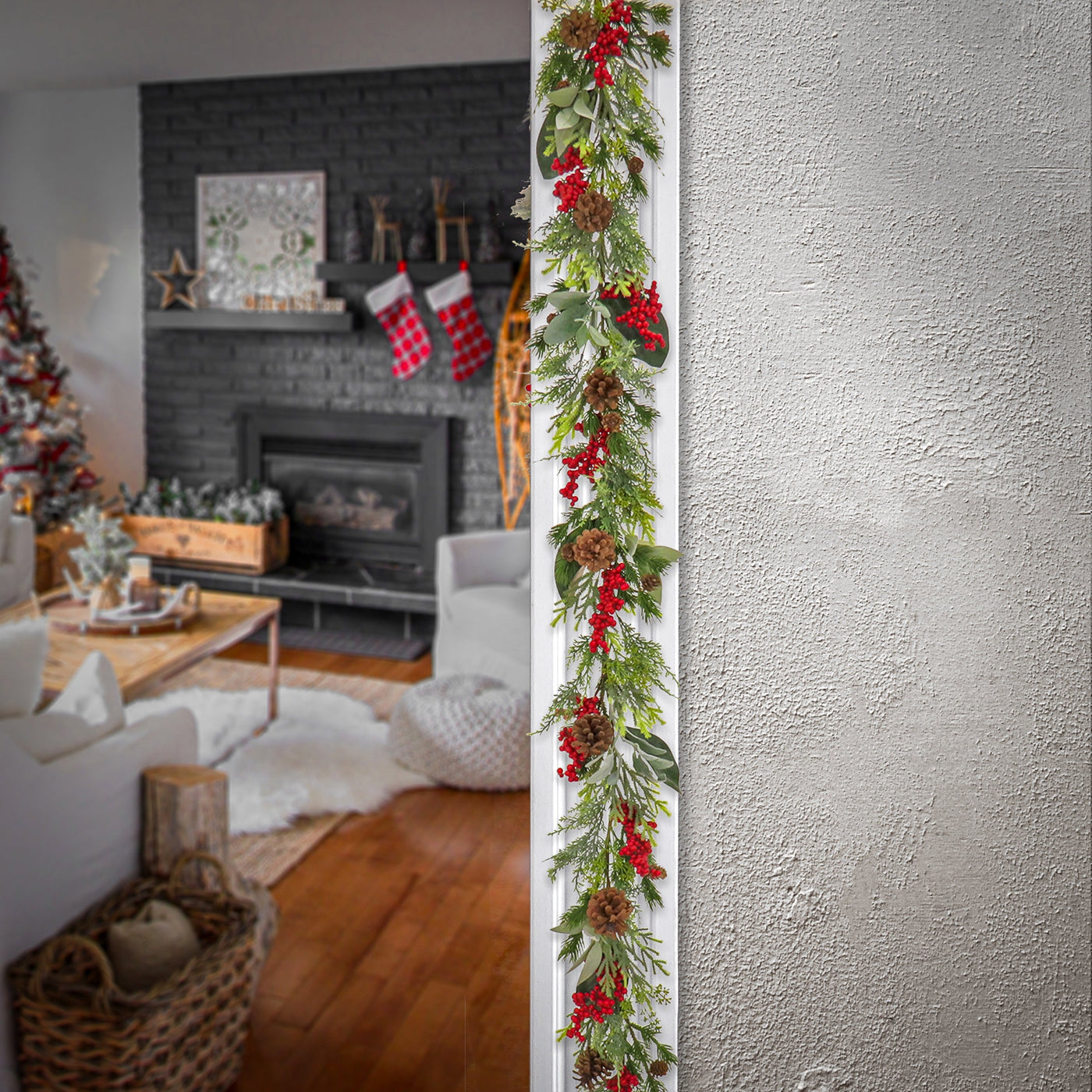 9 ft. HGTV Home Collection Berries and Greenery Garland