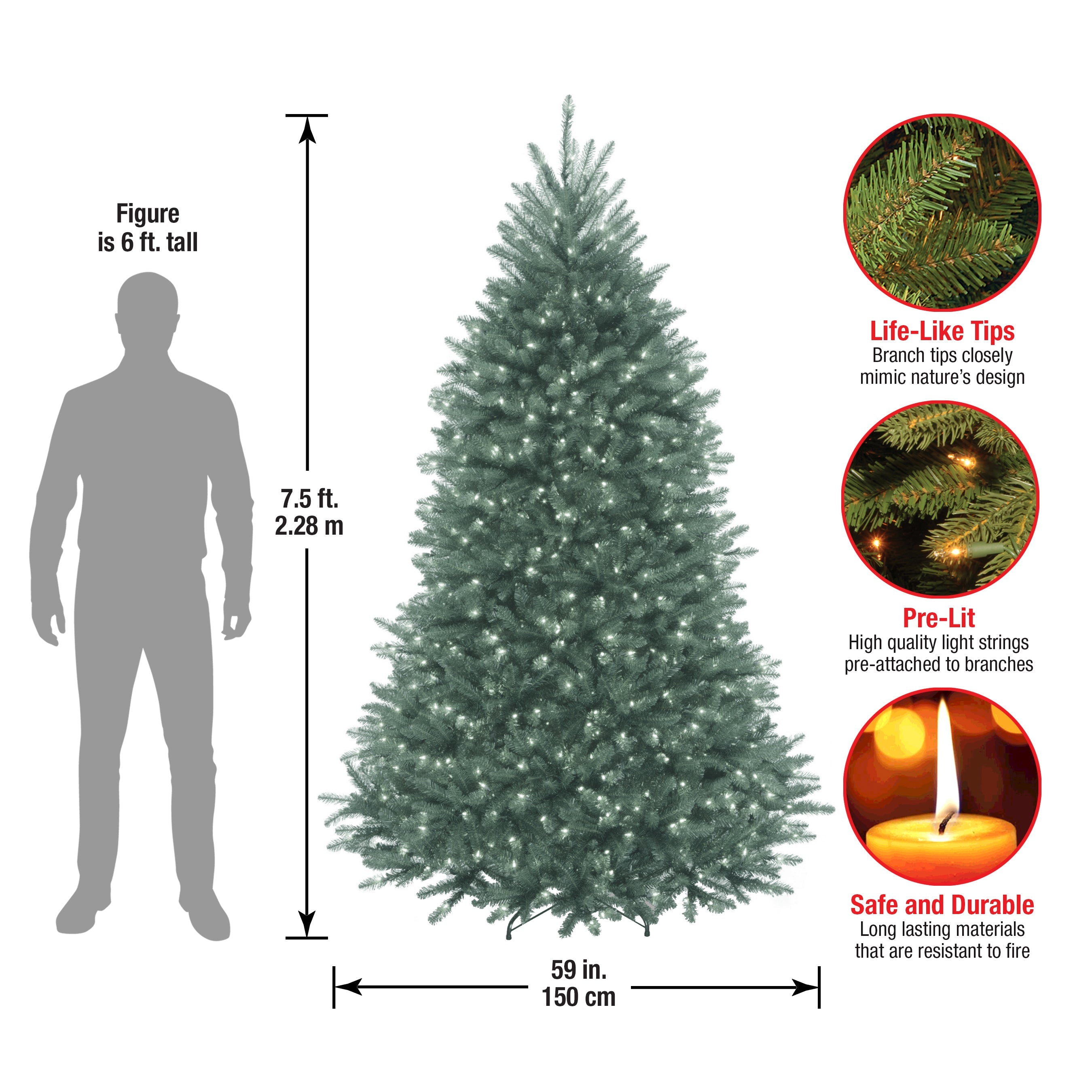 7.5 ft. Pre-Lit Dunhill Fir Blue Tree with Clear Lights