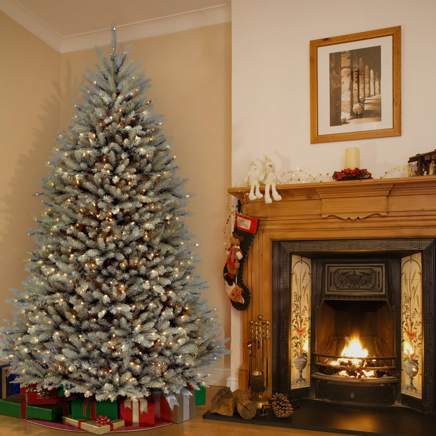 7.5 ft. Pre-Lit Dunhill Fir Snowy Blue Tree with Clear Lights