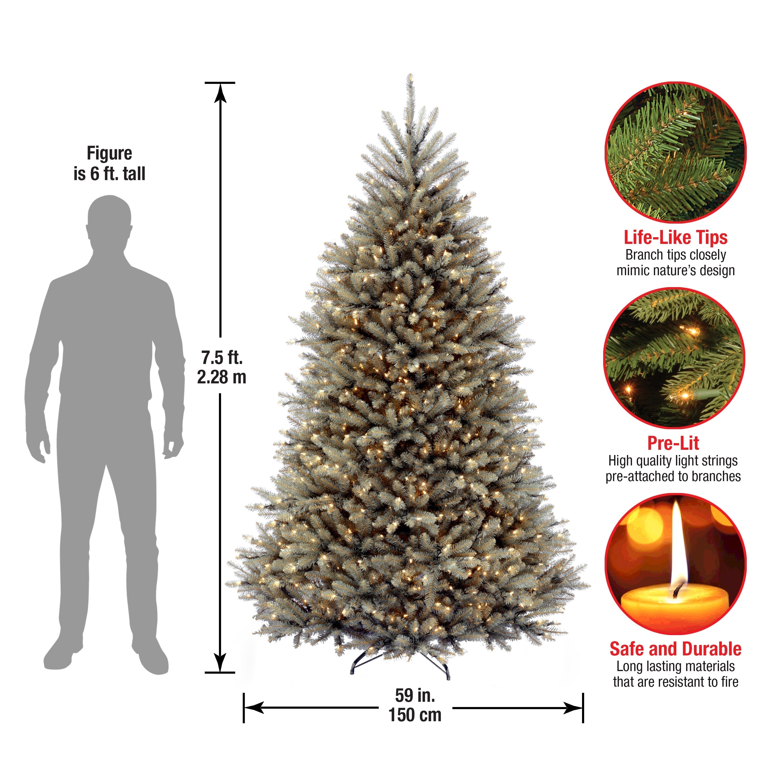 7.5 ft. Pre-Lit Dunhill Fir Snowy Blue Tree with Clear Lights