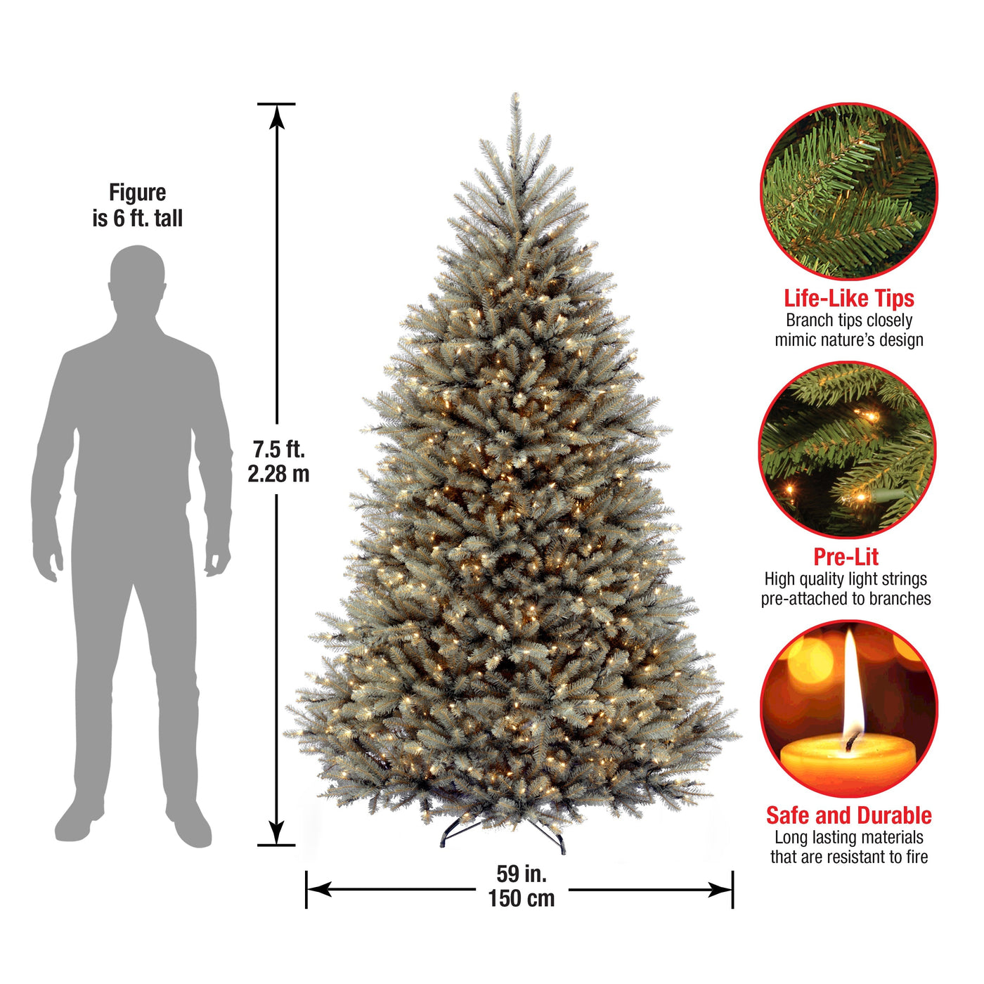 7.5 ft. Pre-Lit Dunhill Fir Snowy Blue Tree with Clear Lights