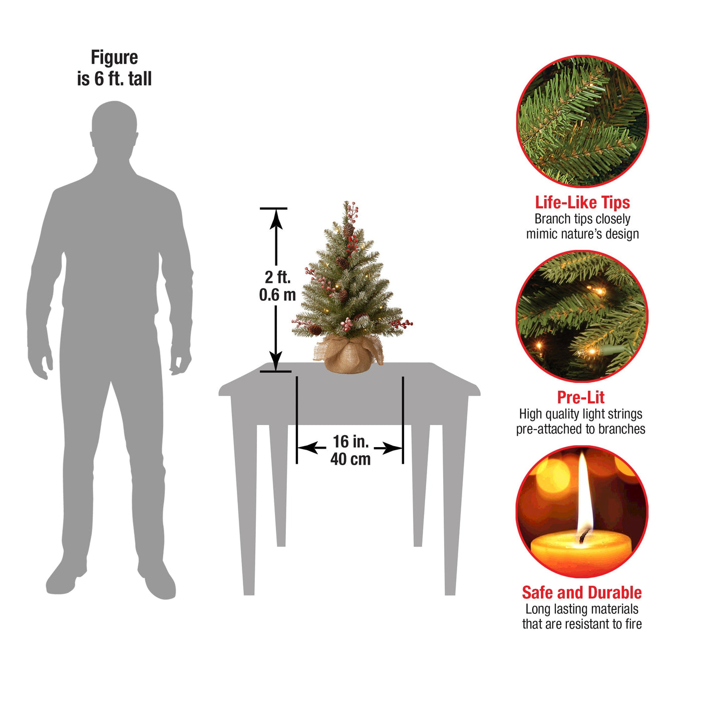 2 ft. Pre-Lit Dunhill Fir Tree with LED Lights
