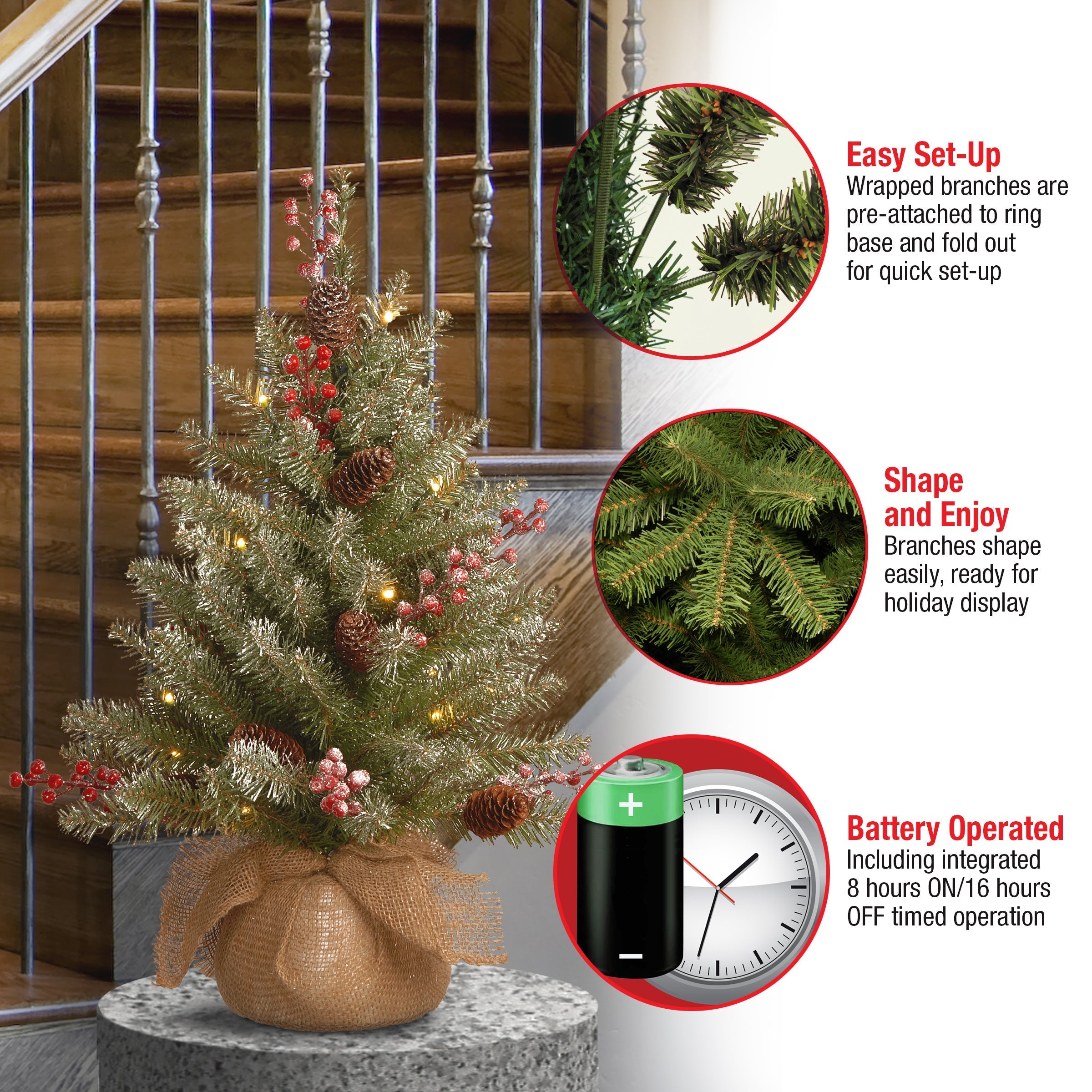 2 ft. Pre-Lit Dunhill Fir Tree with LED Lights