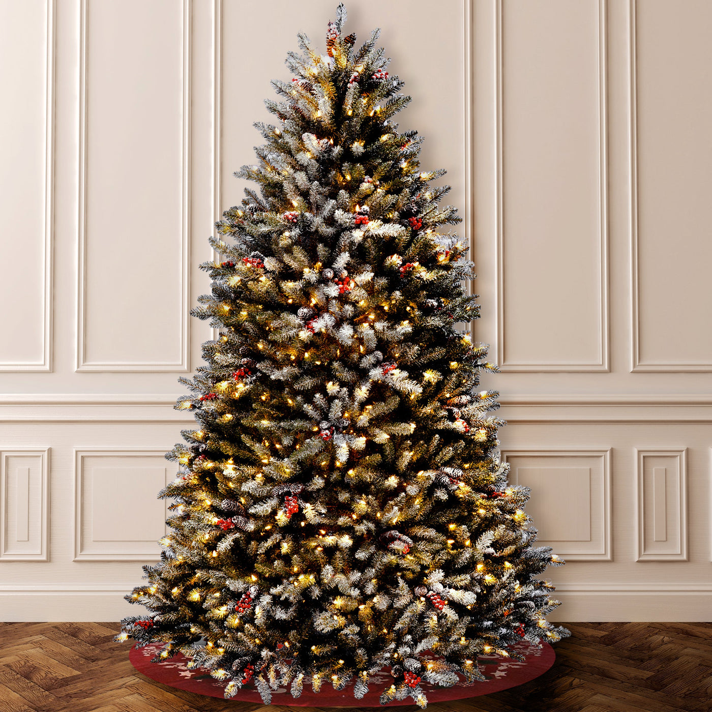 6.5 ft. Pre-Lit Dunhill Fir Snowy Tree with Clear Lights
