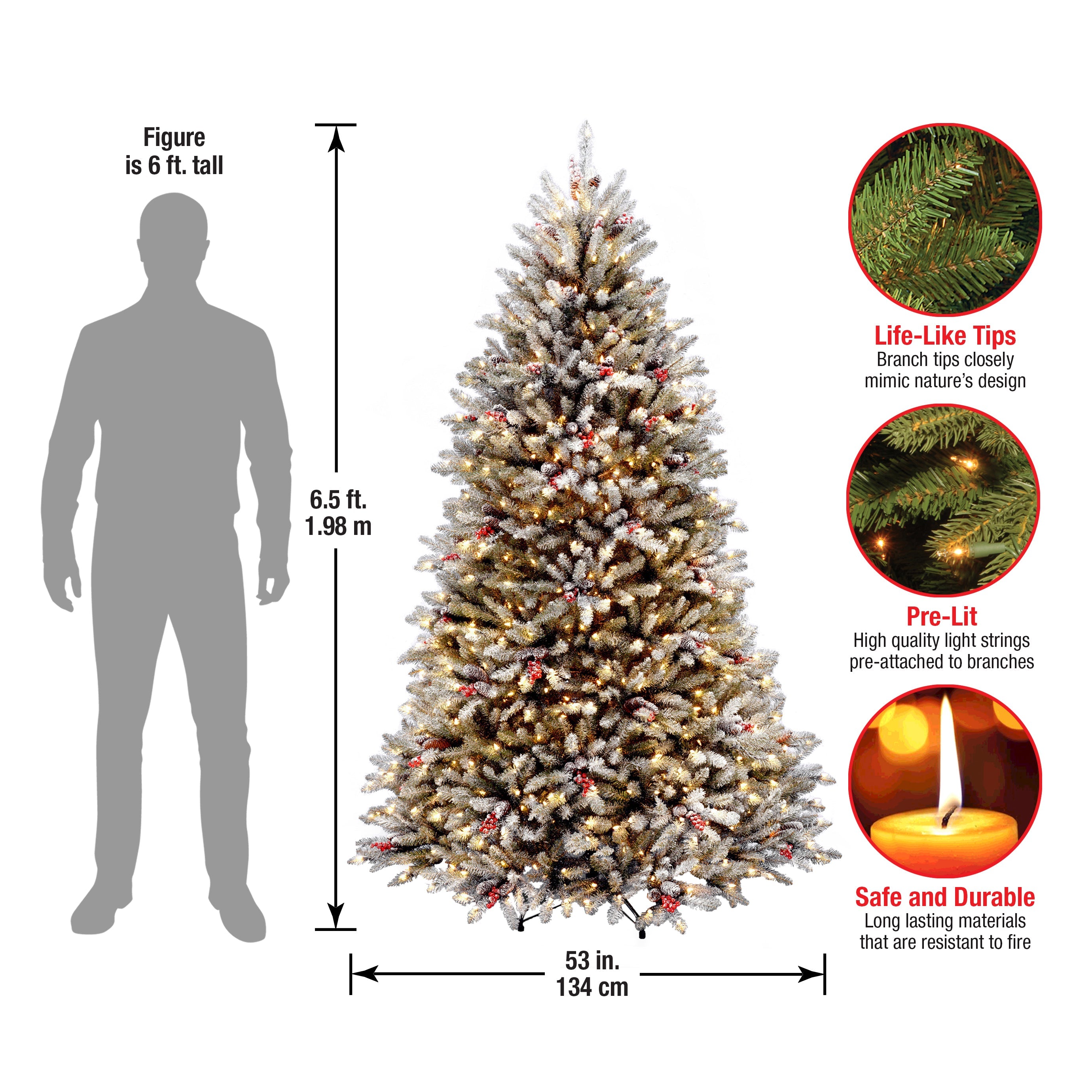 6.5 ft. Pre-Lit Dunhill Fir Snowy Tree with Clear Lights