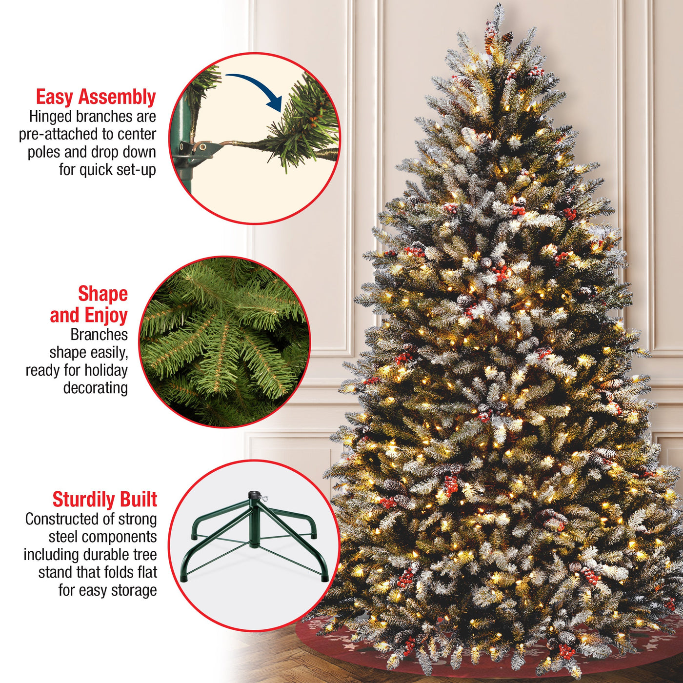 6.5 ft. Pre-Lit Dunhill Fir Snowy Tree with Clear Lights