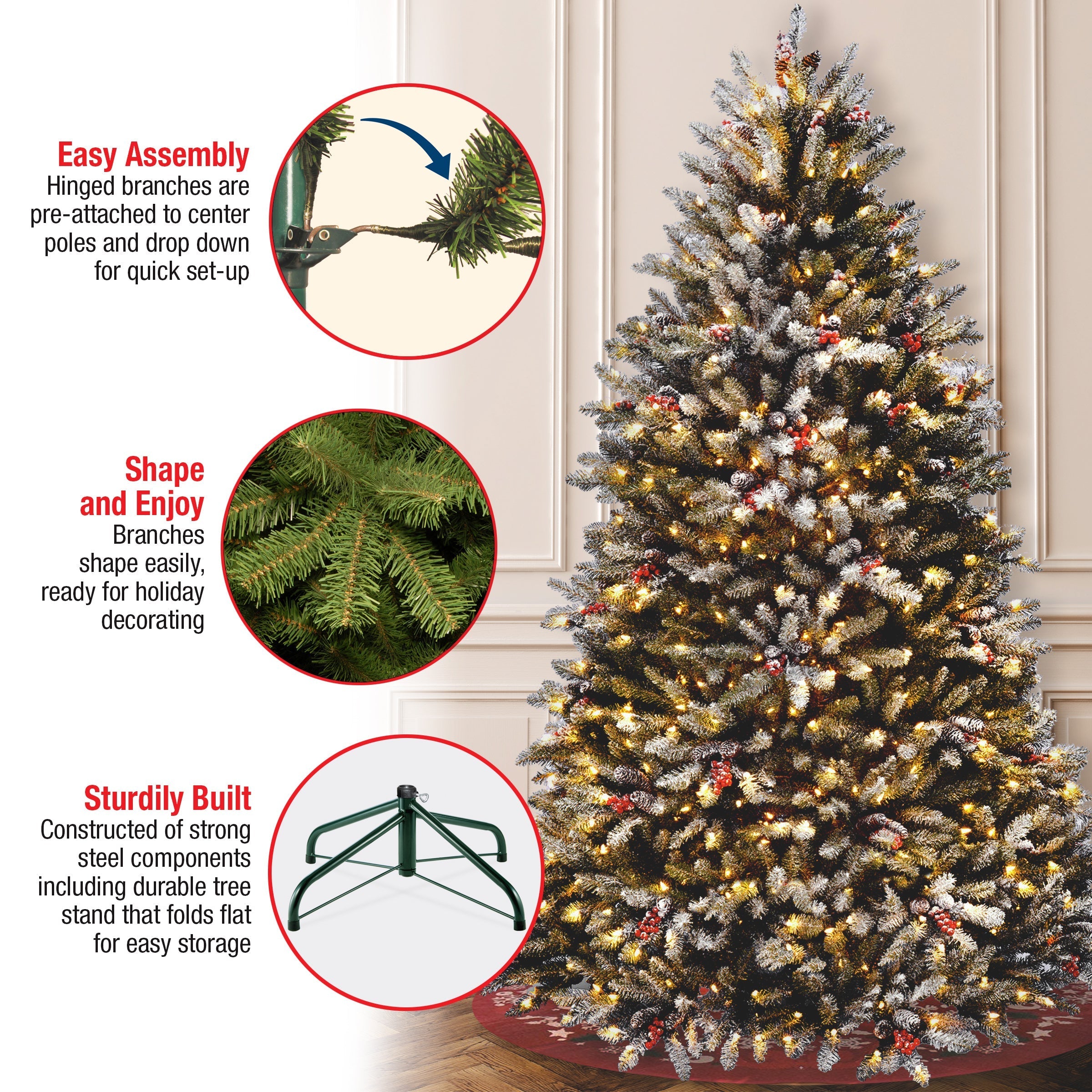 6.5 ft. Pre-Lit Dunhill Fir Snowy Tree with Clear Lights