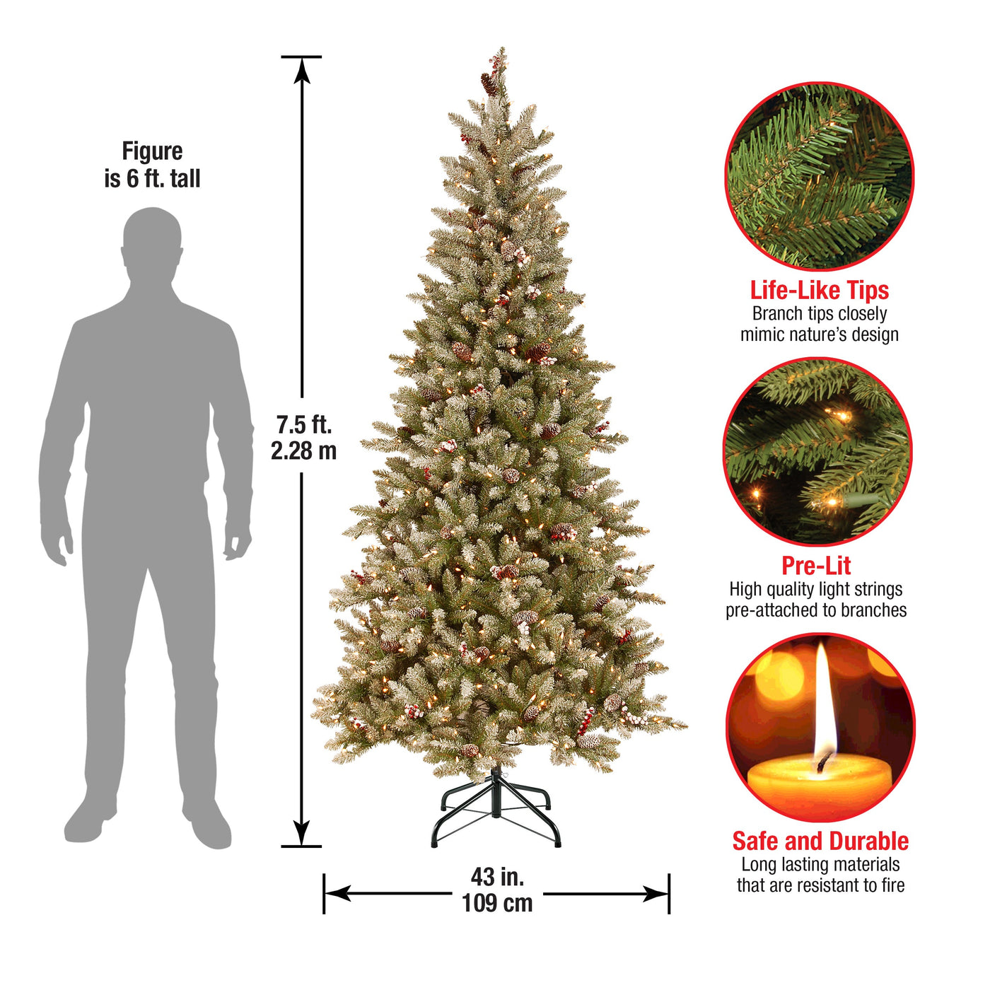 7.5 ft. Pre-Lit Dunhill Fir Slim Tree with Clear Lights