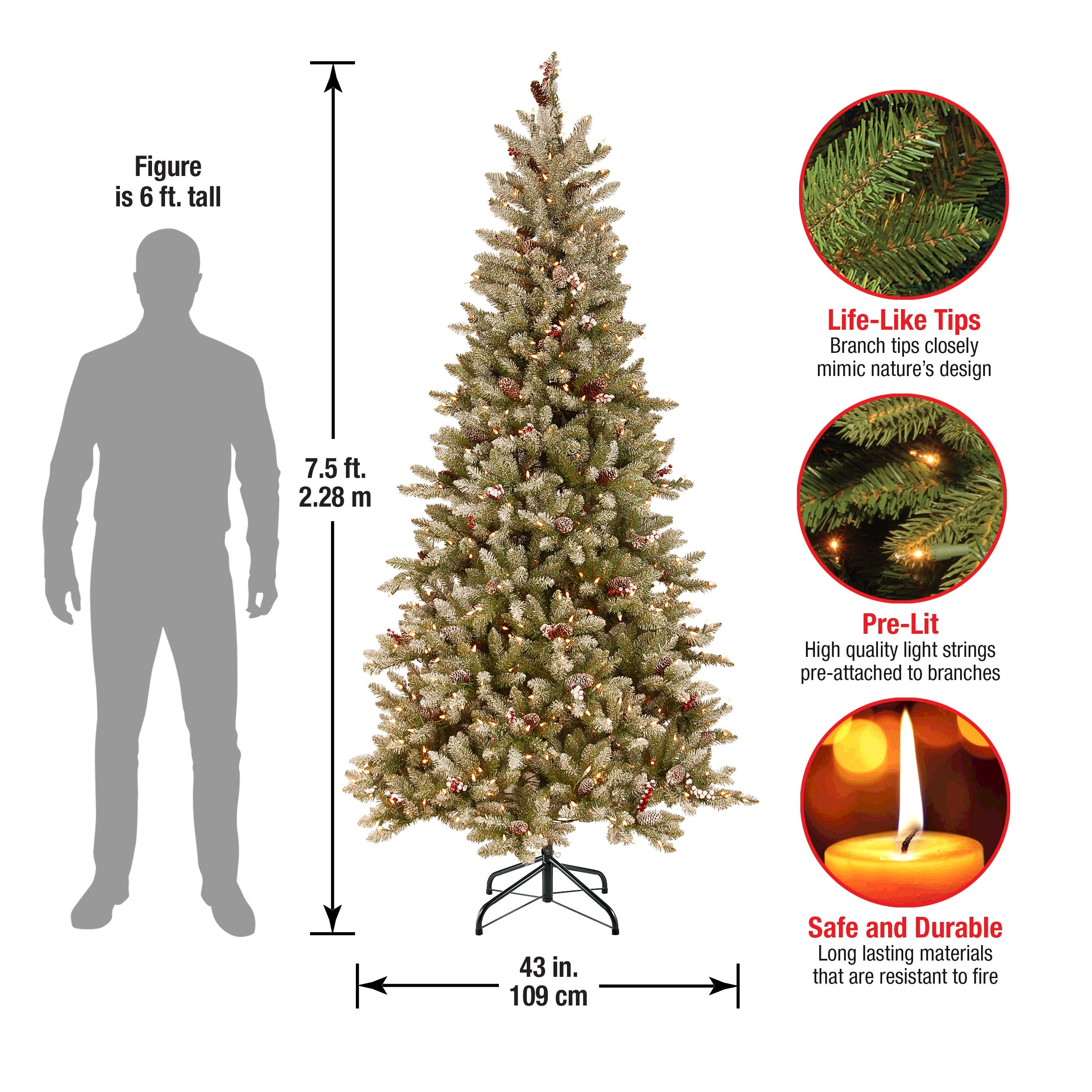 7.5 ft. Pre-Lit Dunhill Fir Slim Tree with Clear Lights