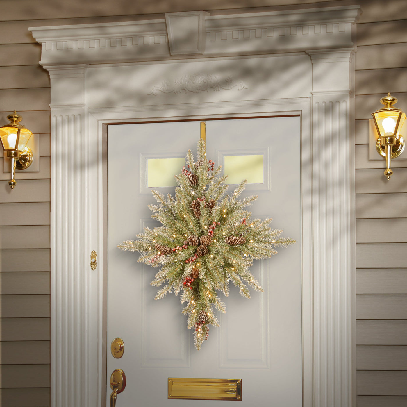 32 in. Pre-Lit Snowy Dunhill Fir Bethlehem Star Wreath with LED Lights