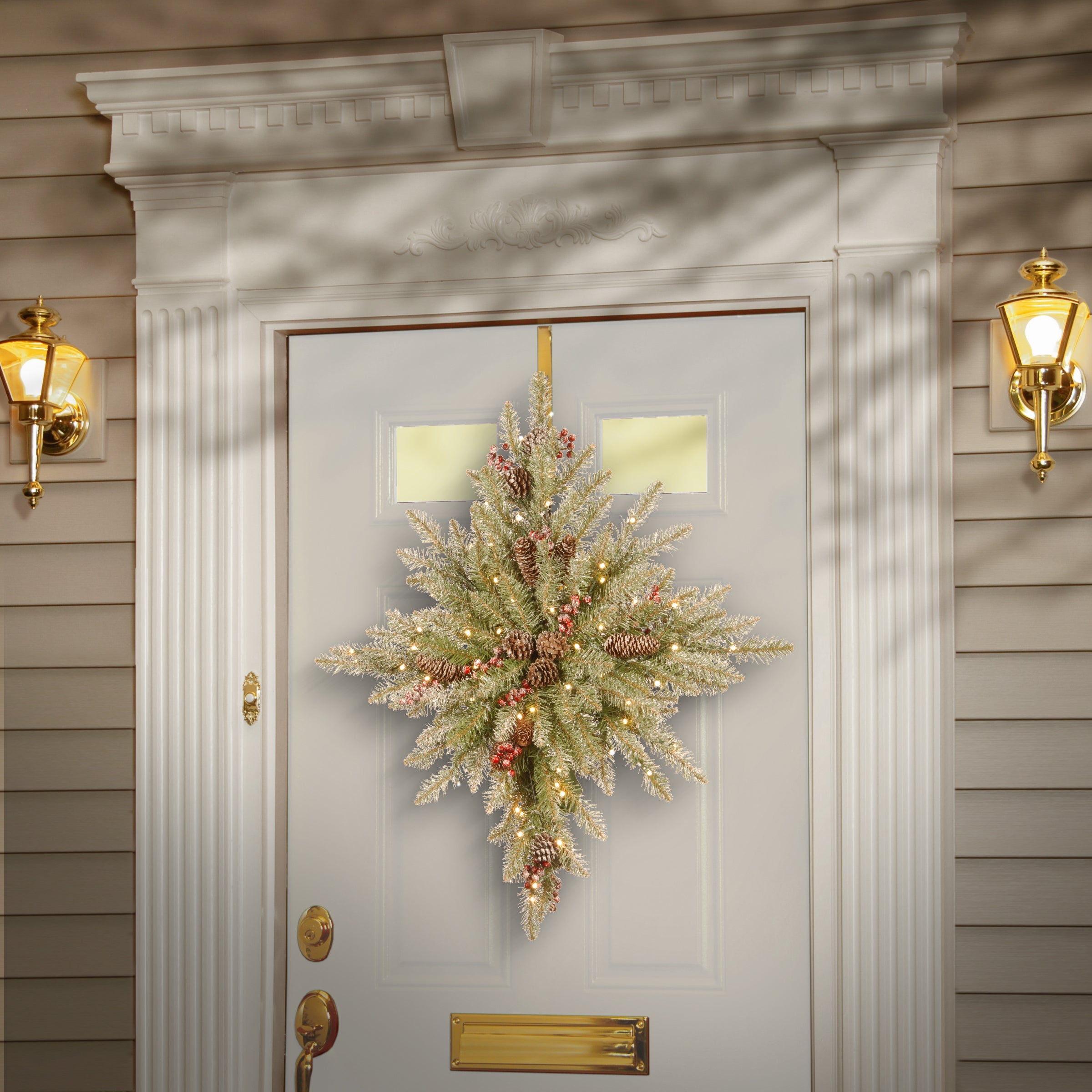 32 in. Pre-Lit Snowy Dunhill Fir Bethlehem Star Wreath with LED Lights
