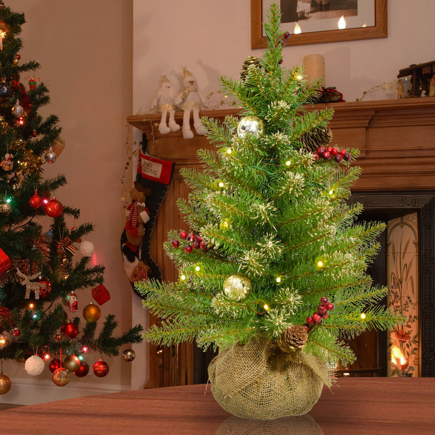 2 ft. Pre-Lit Dunhill Fir Glittery Gold Tree with LED Lights