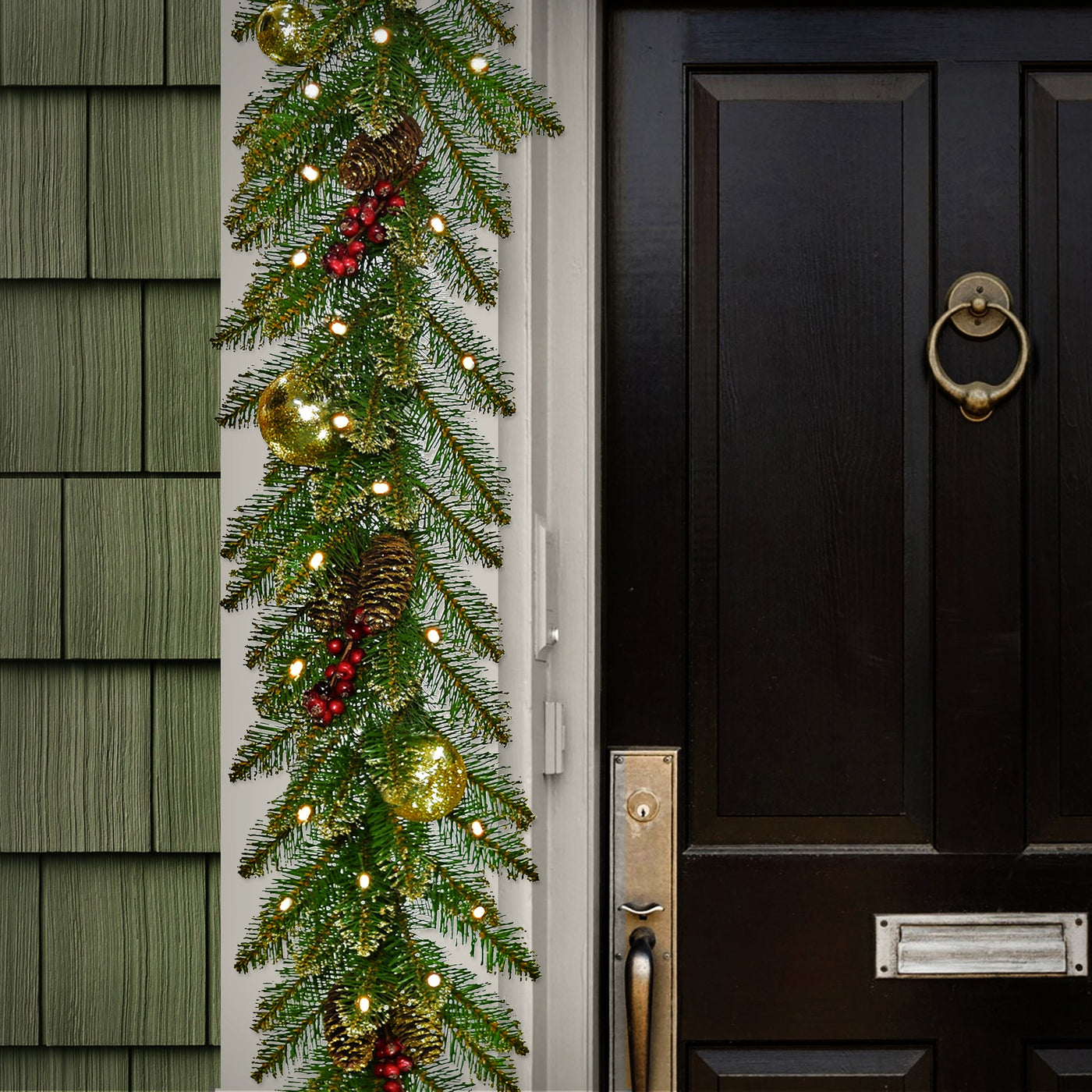 9 ft. Pre-Lit Dunhill Fir Glittery Gold Garland with LED Lights