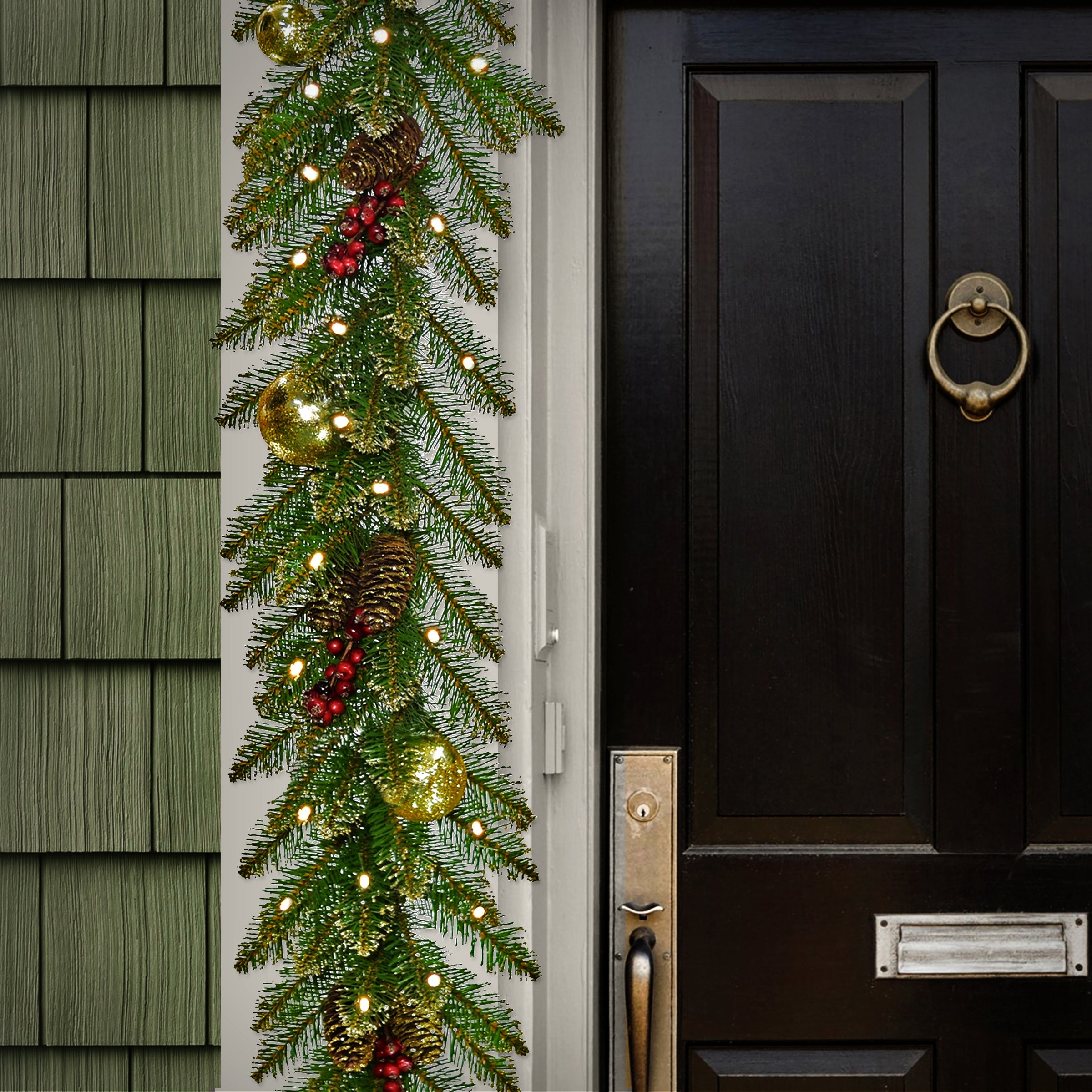 9 ft. Pre-Lit Dunhill Fir Glittery Gold Garland with LED Lights