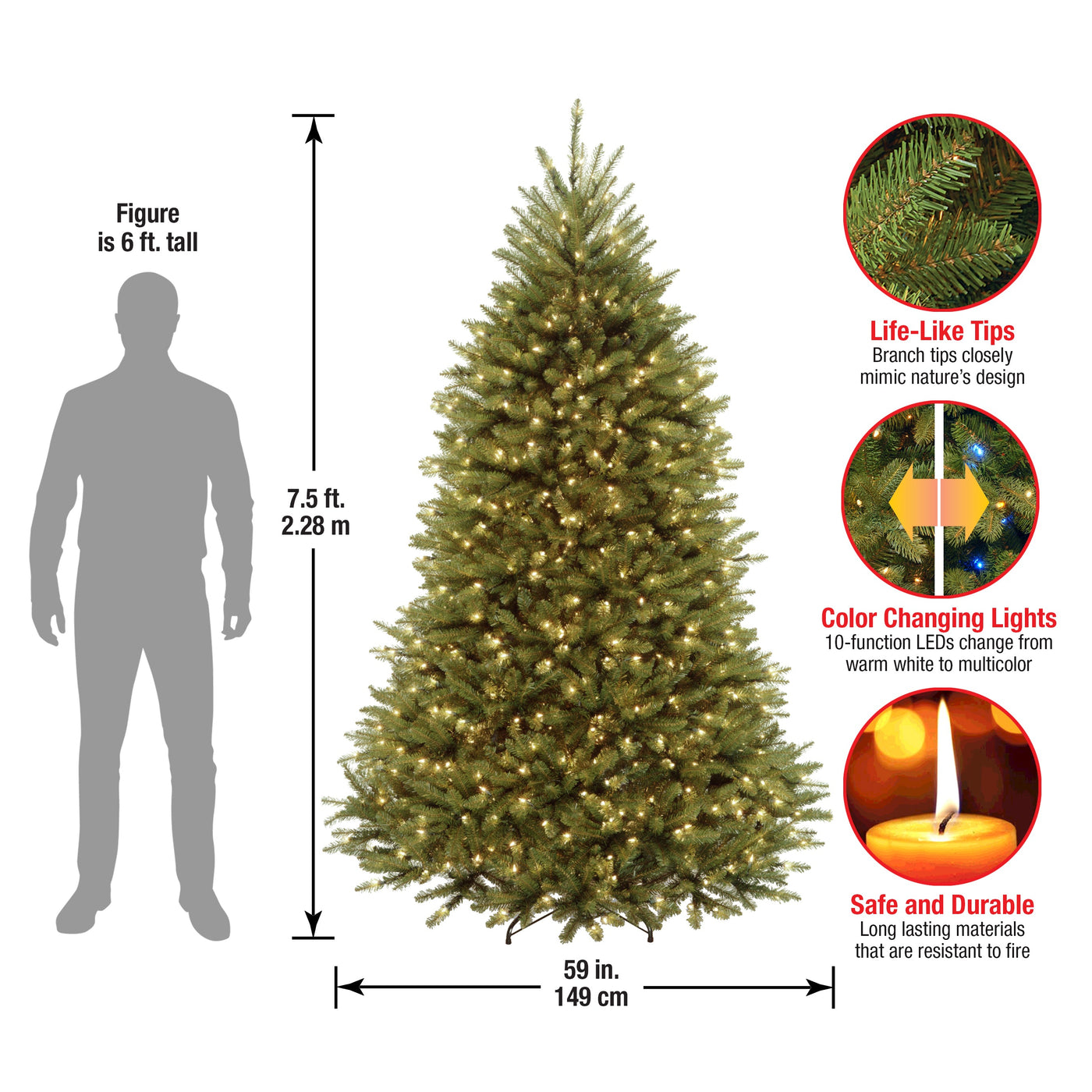 7.5 ft. Pre-Lit Dunhill Fir Tree with Dual Color LED Lights