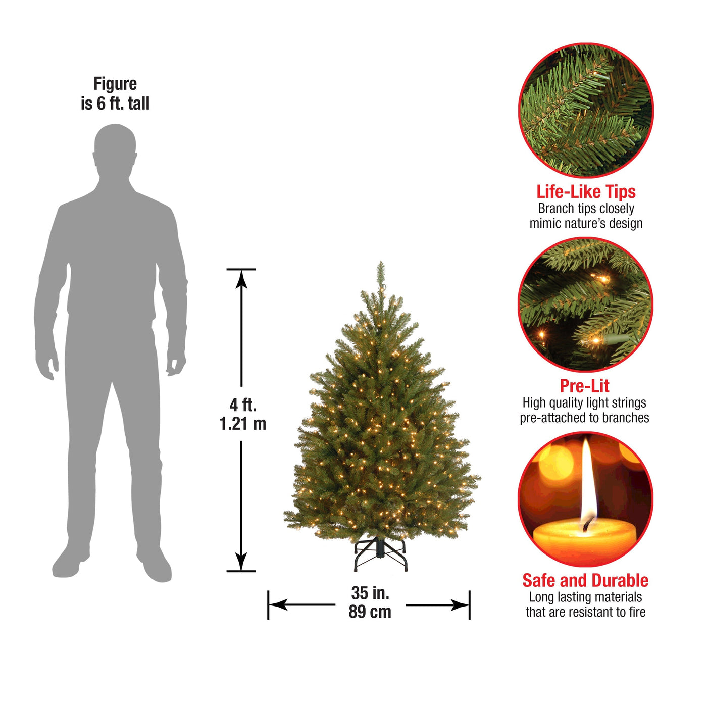 4 ft. Pre-Lit Dunhill Fir Tree with Clear Lights