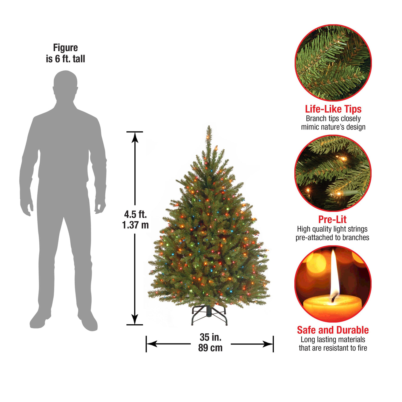 4.5 ft. Pre-Lit Dunhill Fir Tree with Multicolor Lights