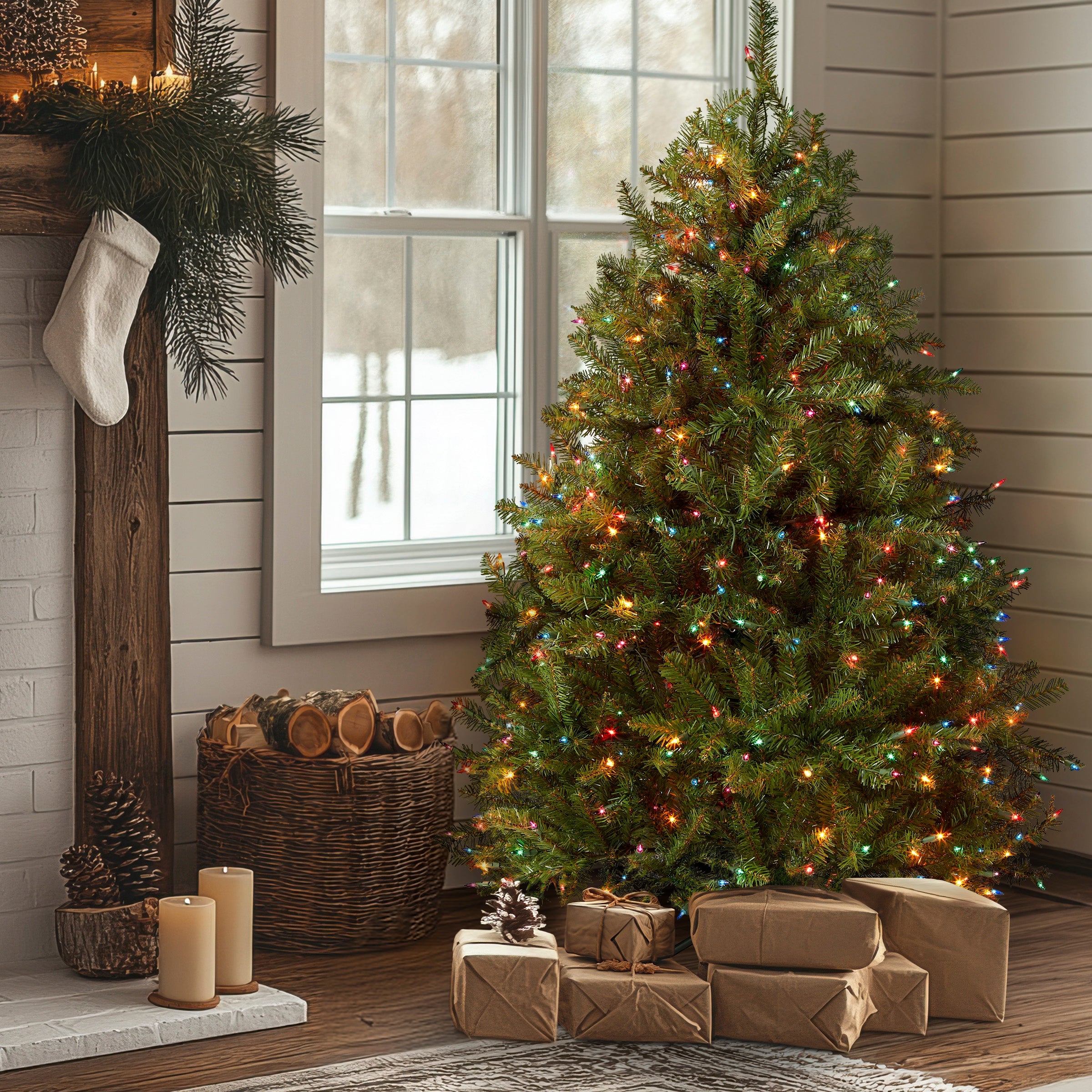 4.5 ft. Pre-Lit Dunhill Fir Tree with Multicolor Lights