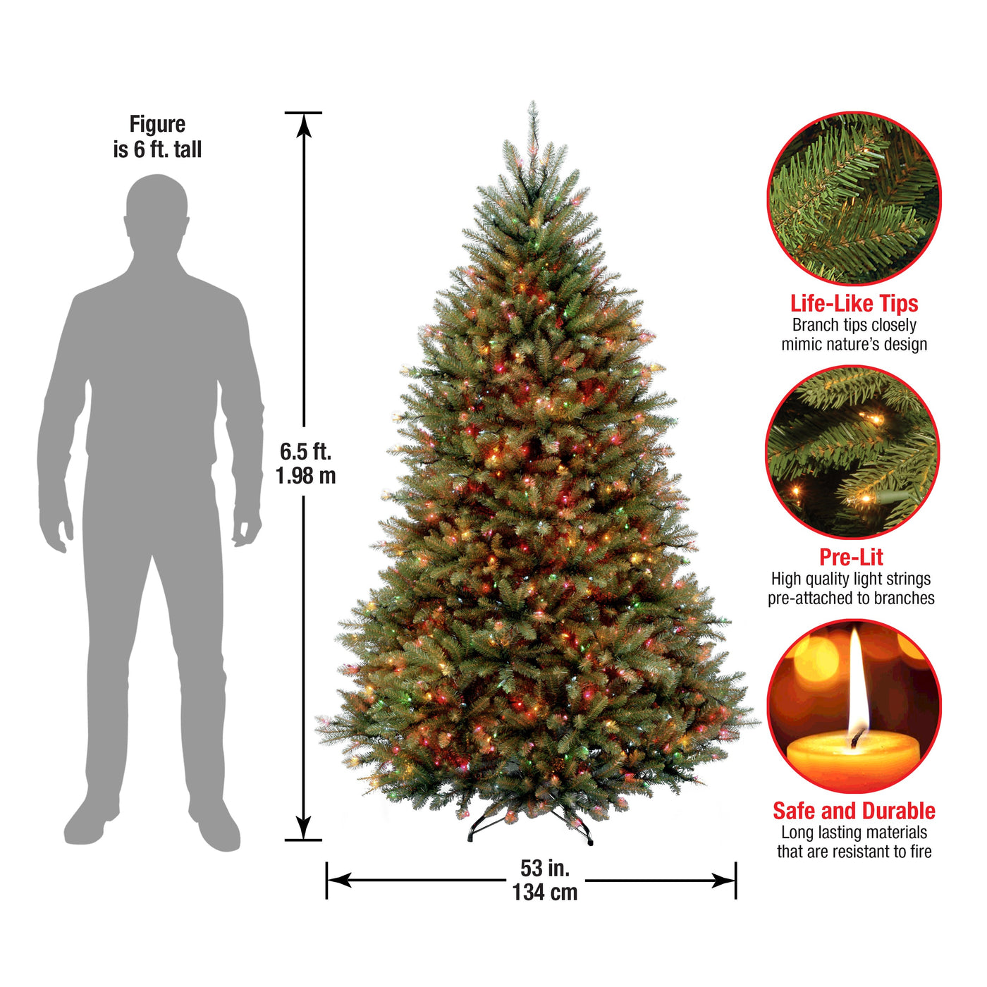 6.5 ft. Pre-Lit Dunhill Fir Tree with Multicolor Lights