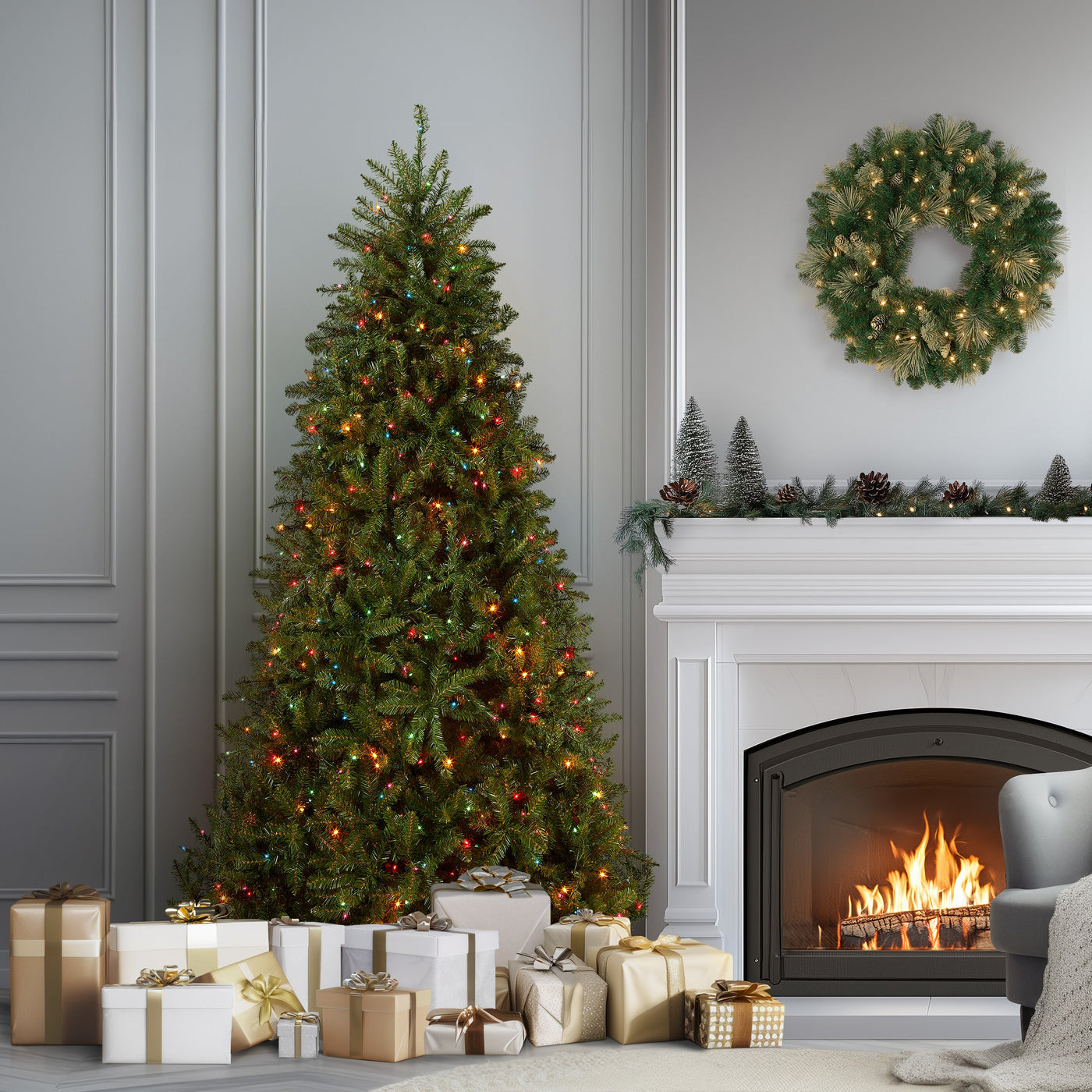 6.5 ft. Pre-Lit Dunhill Fir Tree with Multicolor Lights