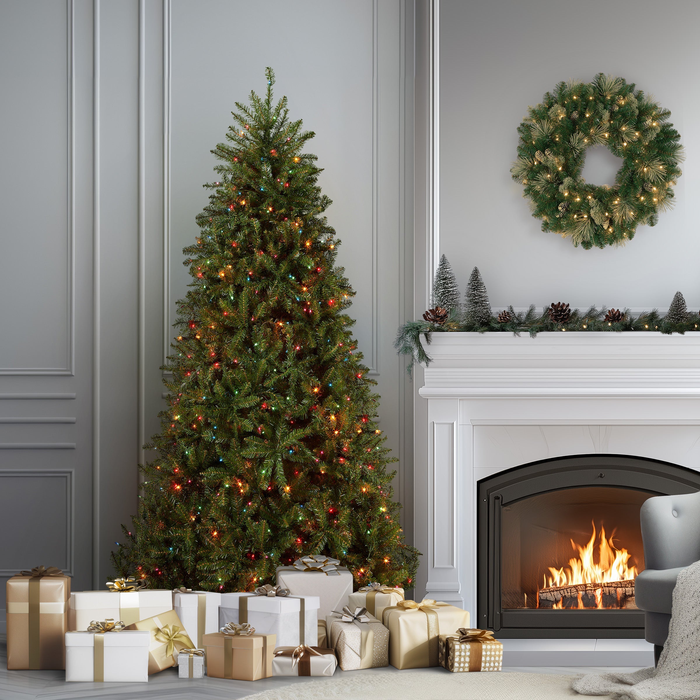 6.5 ft. Pre-Lit Dunhill Fir Tree with Multicolor Lights