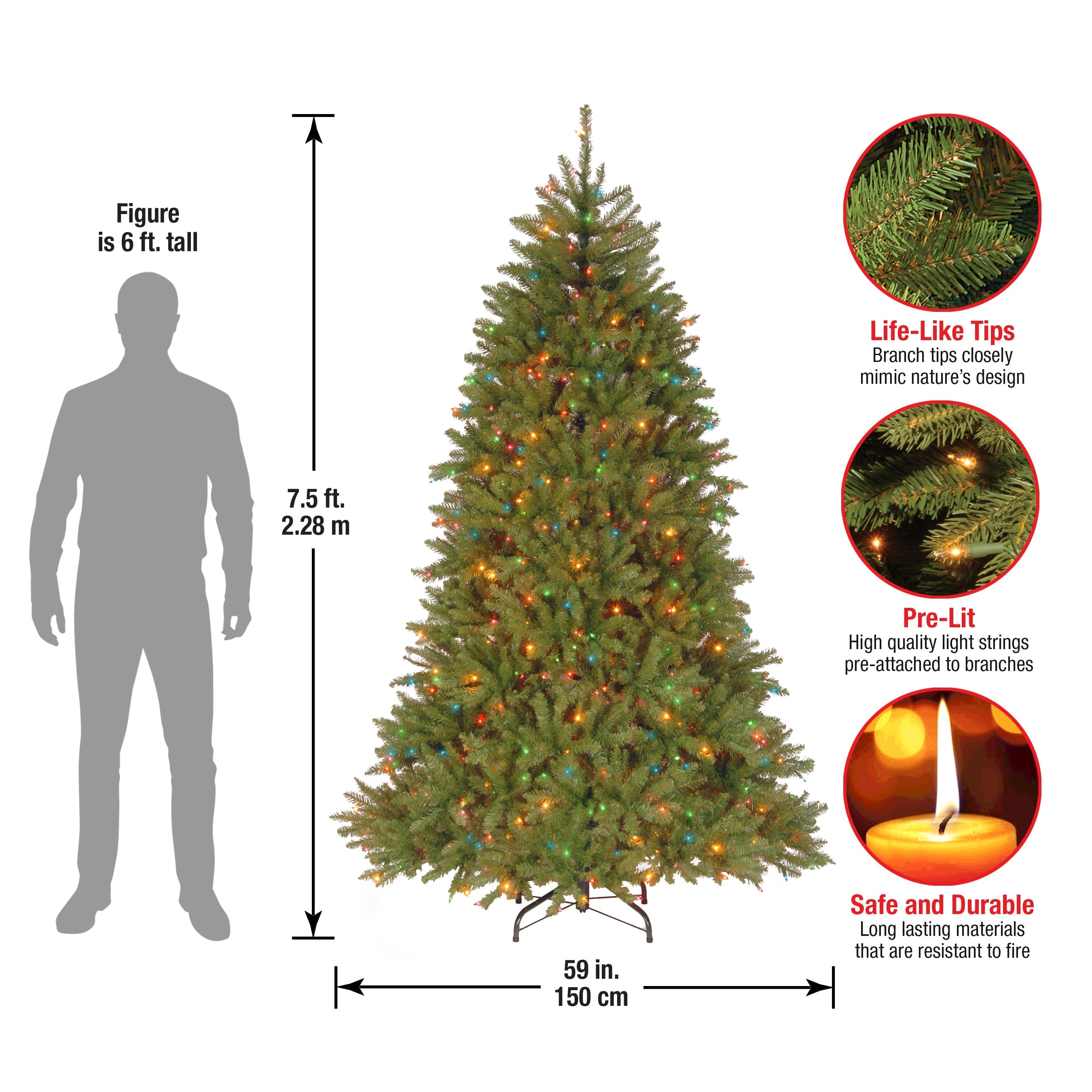7.5 ft. Pre-Lit Dunhill Fir Tree with Multicolor Lights