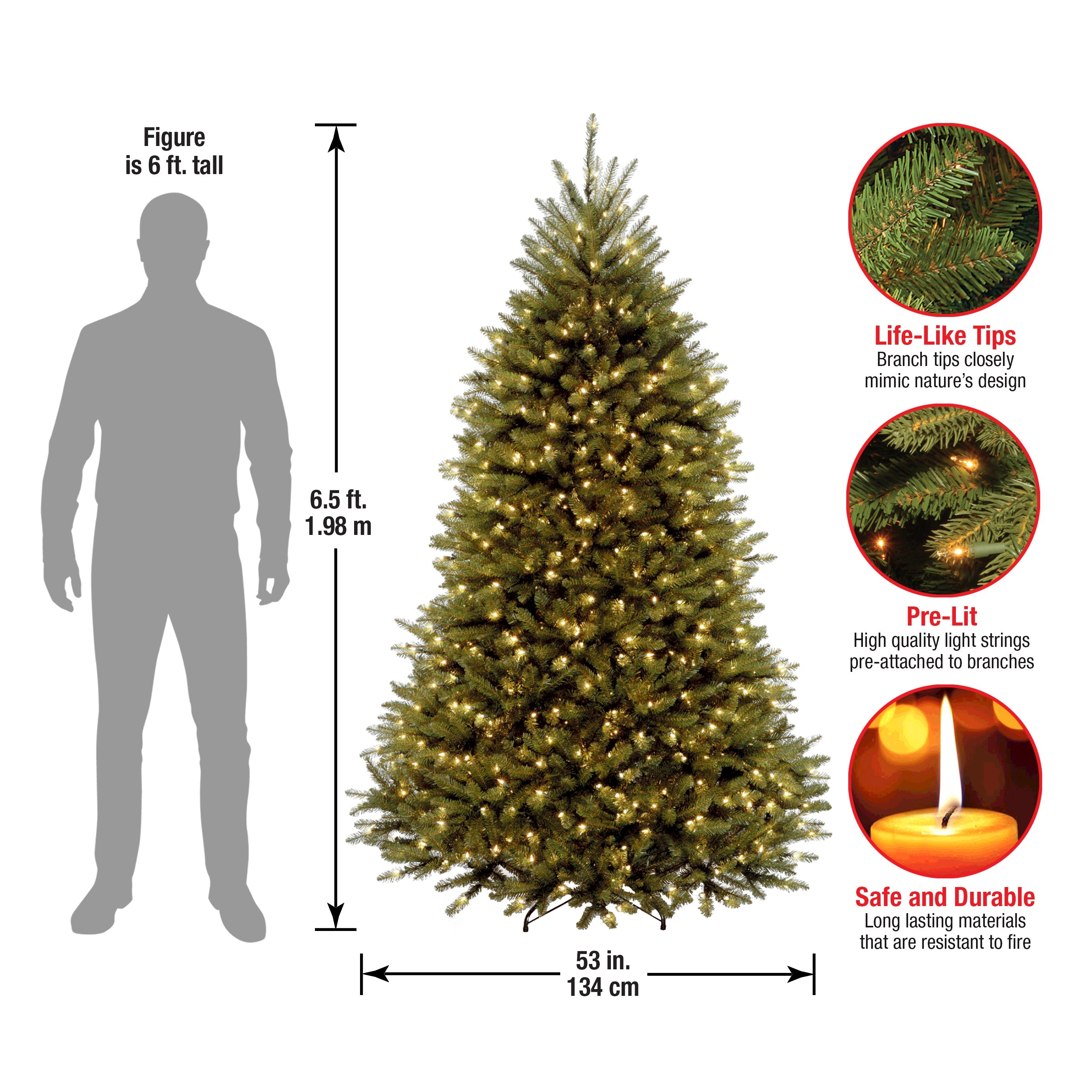 6.5 ft. Pre-Lit Dunhill Fir Tree with PowerConnect Clear Lights