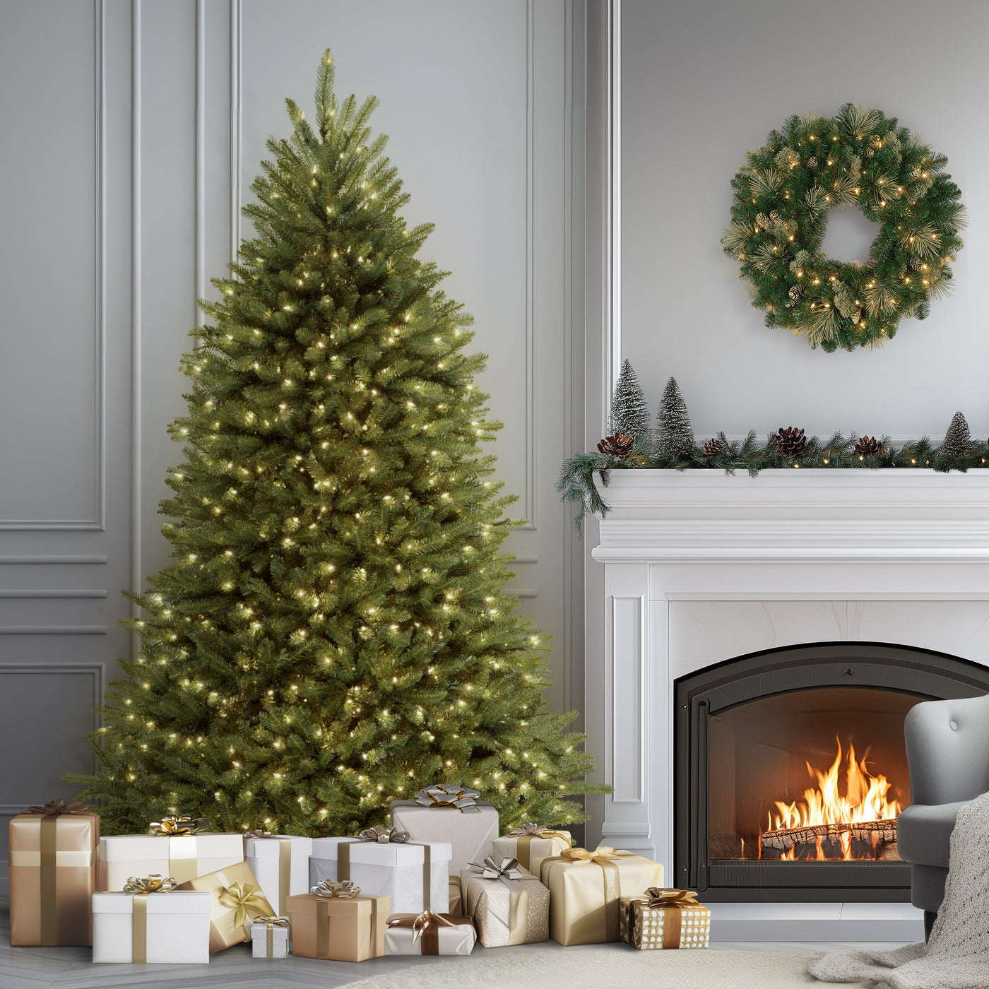 7.5 ft. Pre-Lit Dunhill Fir Tree with PowerConnect Clear Lights