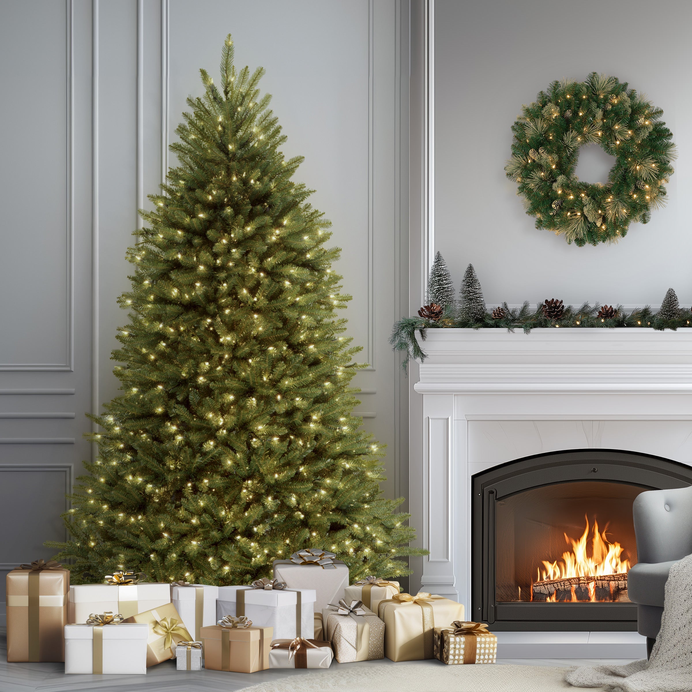 7.5 ft. Pre-Lit Dunhill Fir Tree with PowerConnect Clear Lights