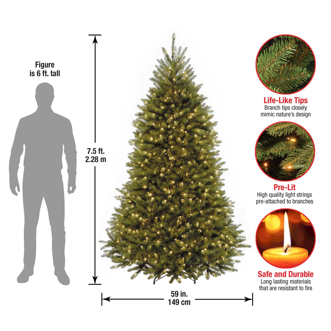 7.5 ft. Pre-Lit Dunhill Fir Tree with Clear Lights