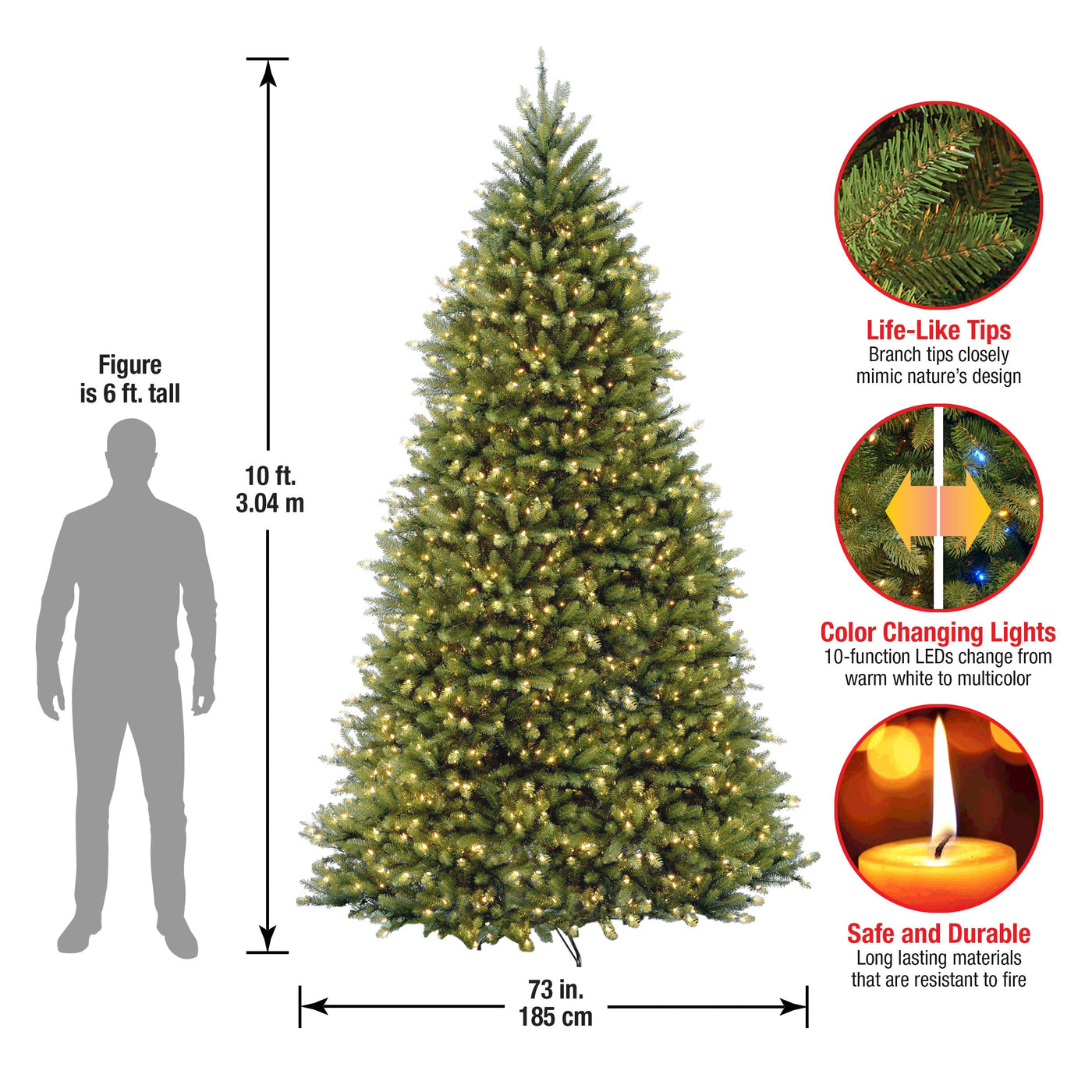 10 ft.Pre-Lit Dunhill Fir Tree with PowerConnect Dual Color LED Lights