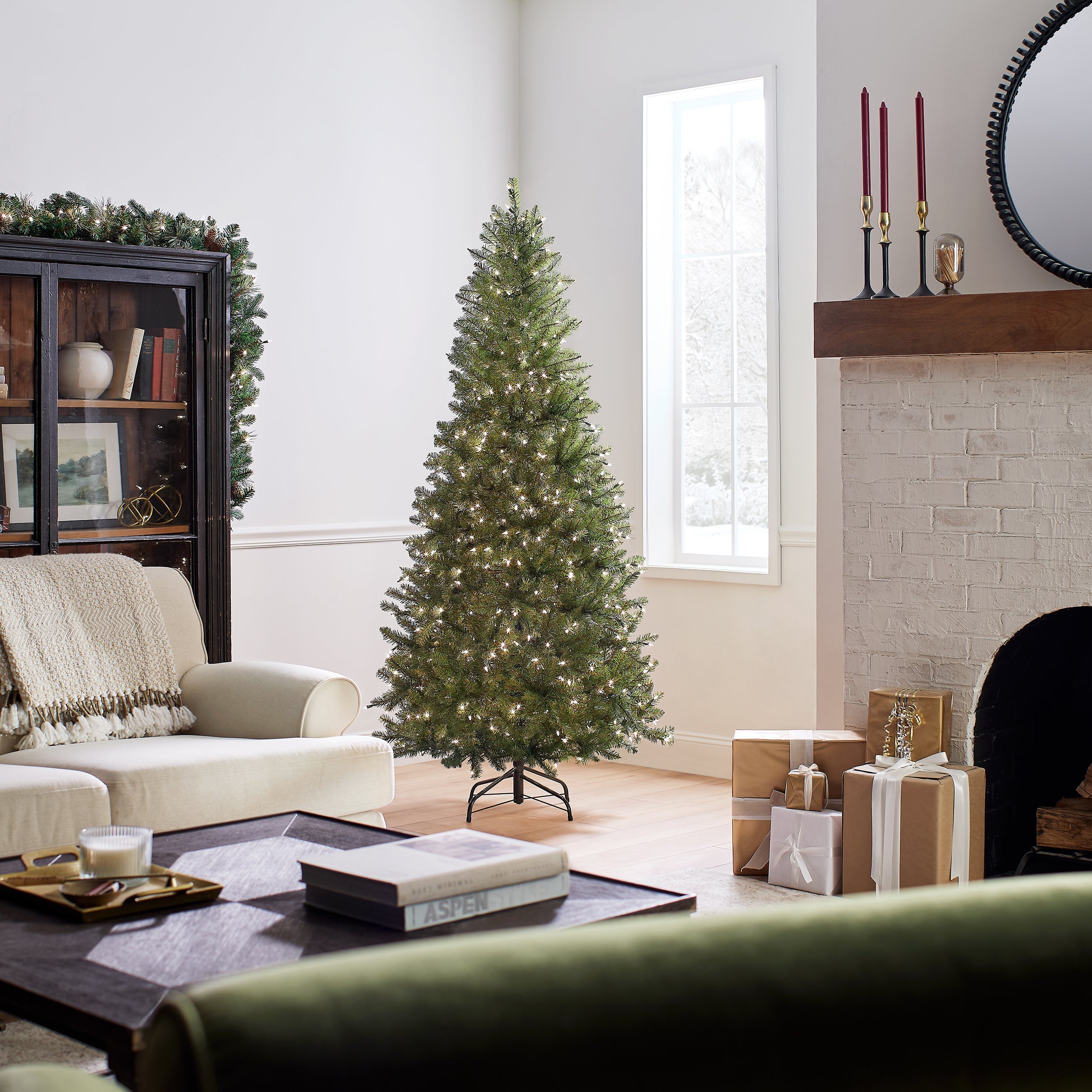 6.5 ft. Pre-Lit Dunhill Fir Slim Tree with Clear Lights
