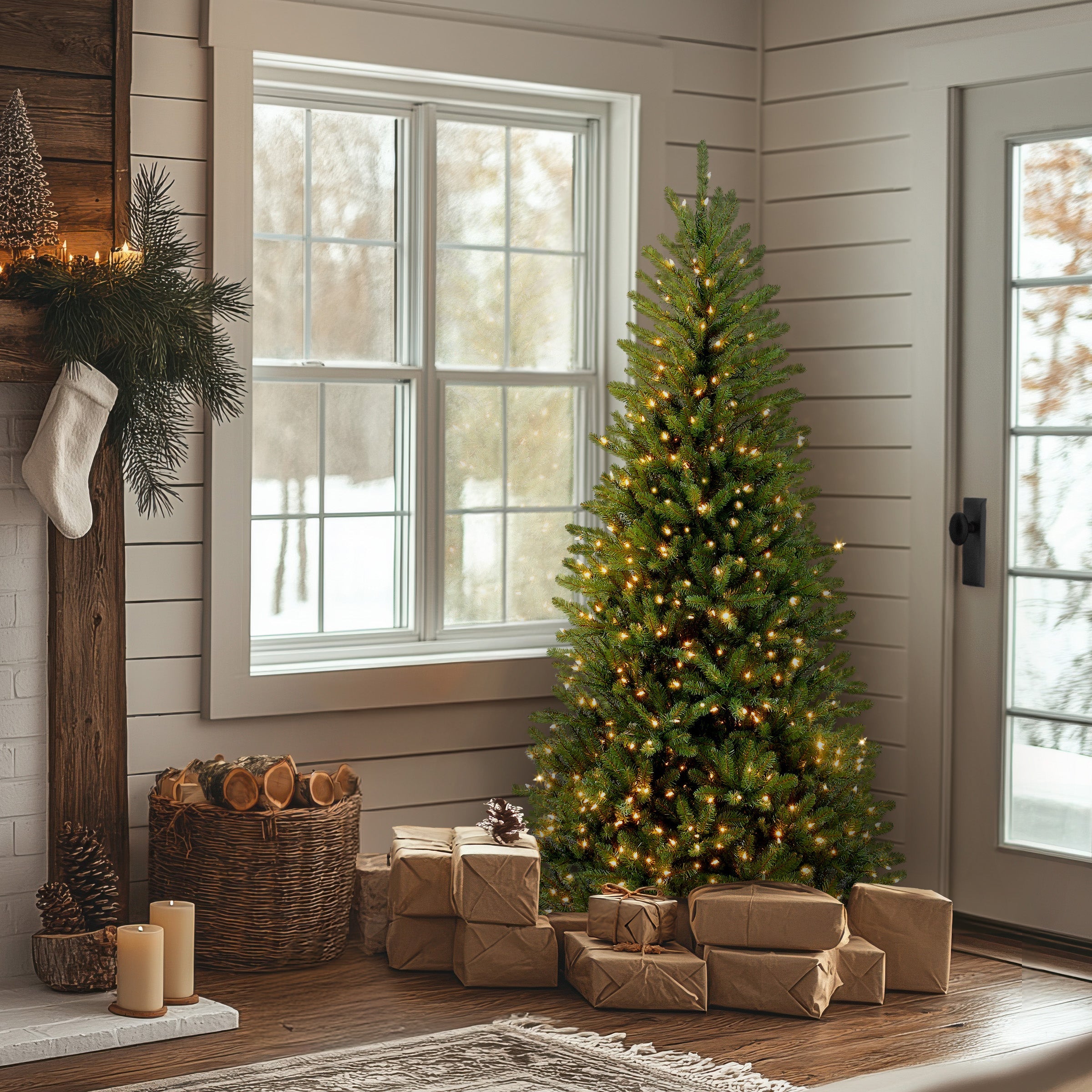 6.5 ft. Pre-Lit Dunhill Fir Slim Tree with Clear Lights