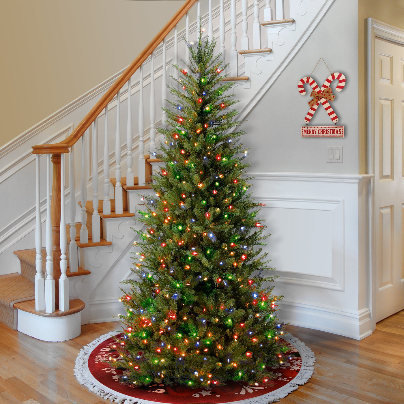 7.5 ft. Pre-Lit Dunhill Fir Slim Tree with Multicolor Lights