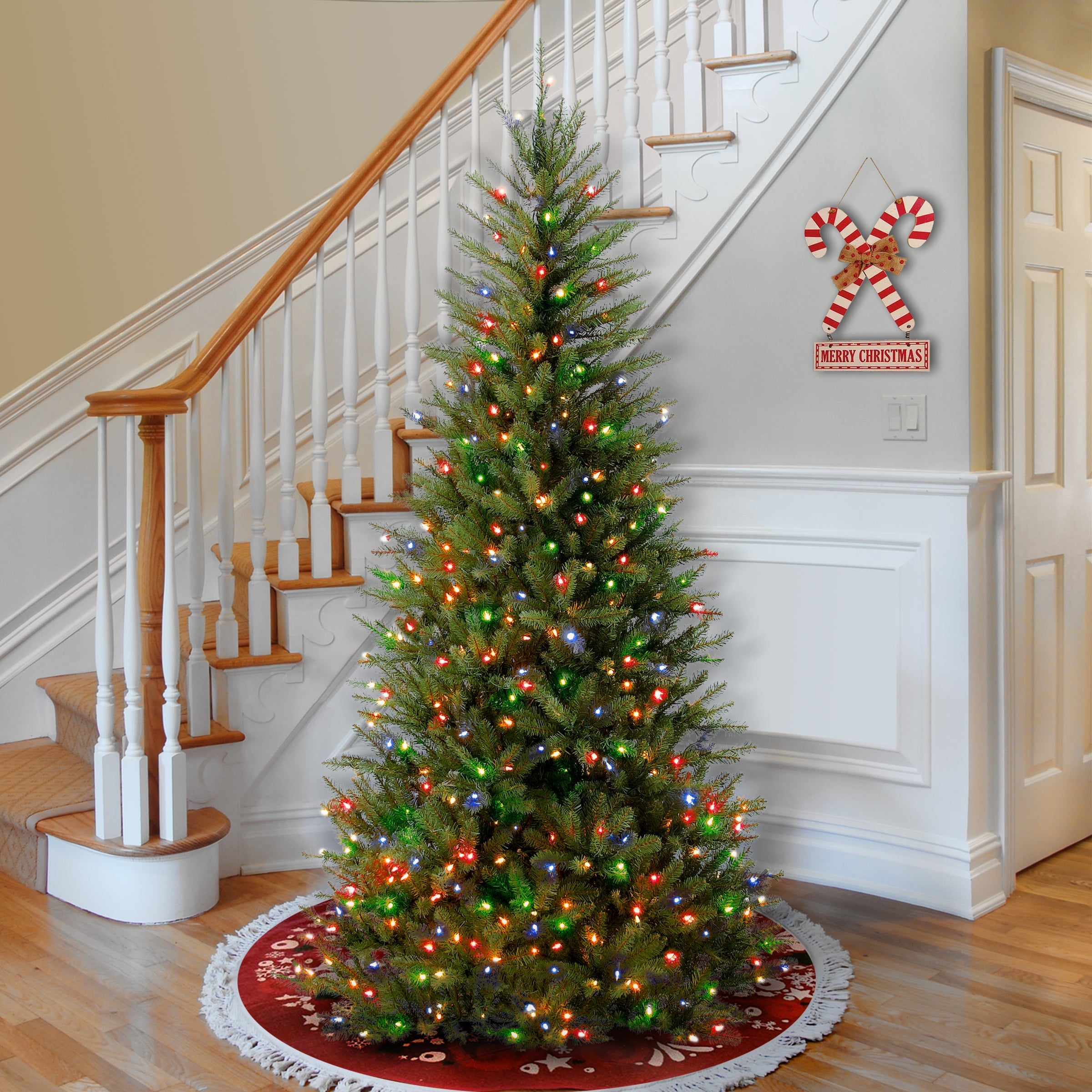 7.5 ft. Pre-Lit Dunhill Fir Slim Tree with Multicolor Lights