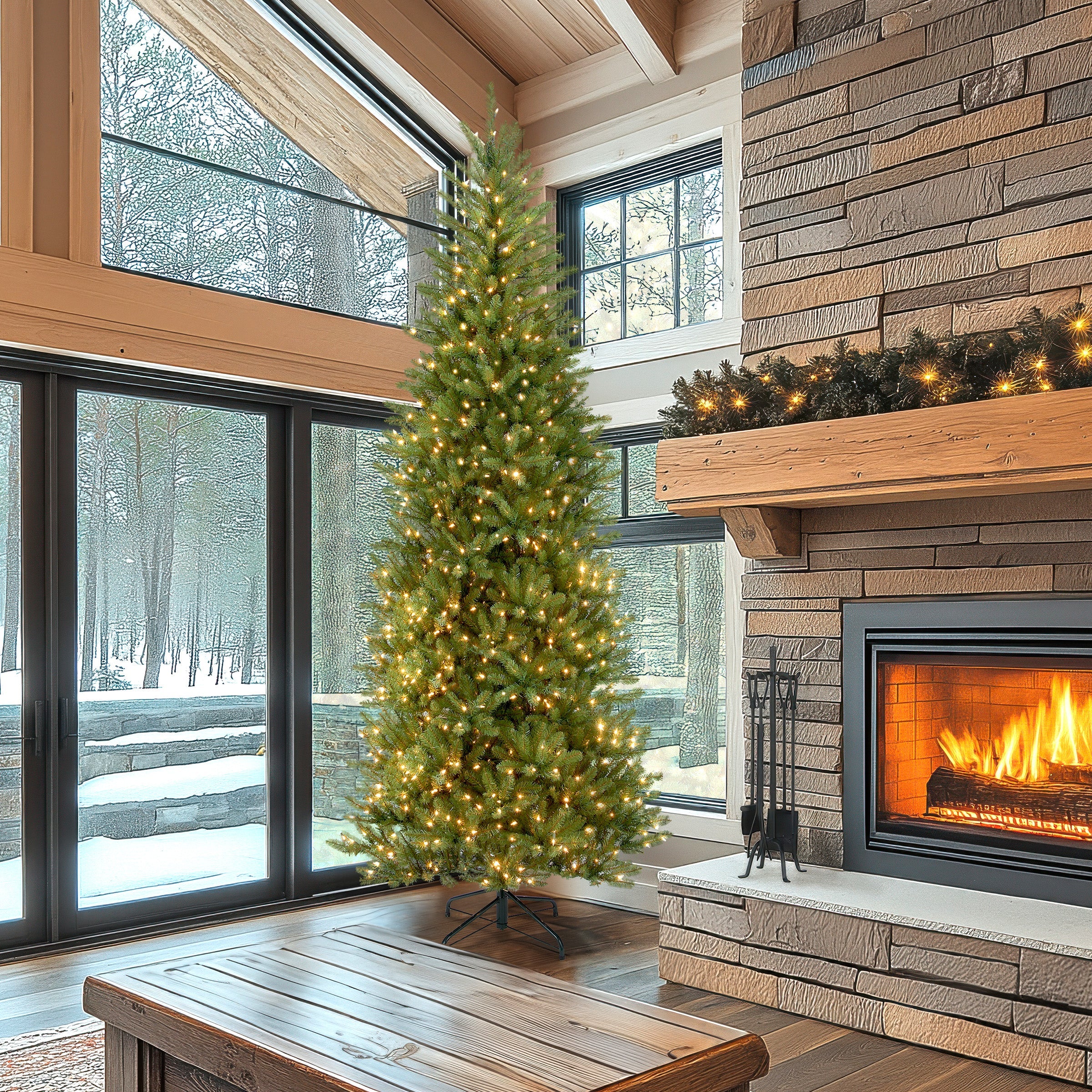 9 ft. Pre-Lit Dunhill Fir Slim Tree with Clear Lights