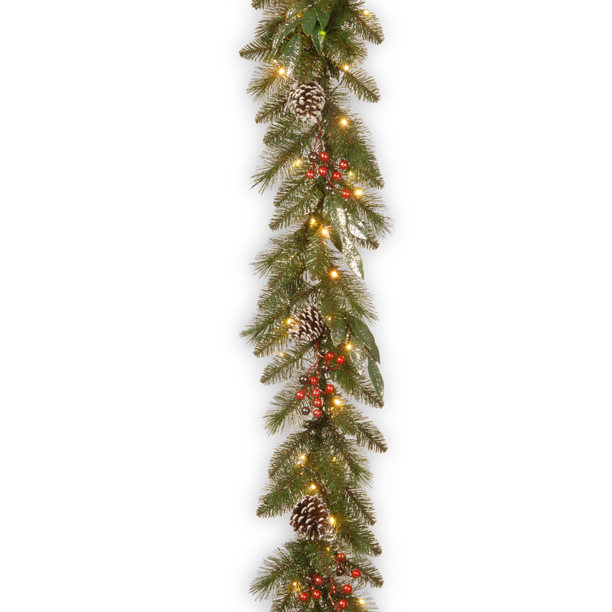 9 ft. Pre-Lit Frosted Pine Berry Garland with Clear Lights