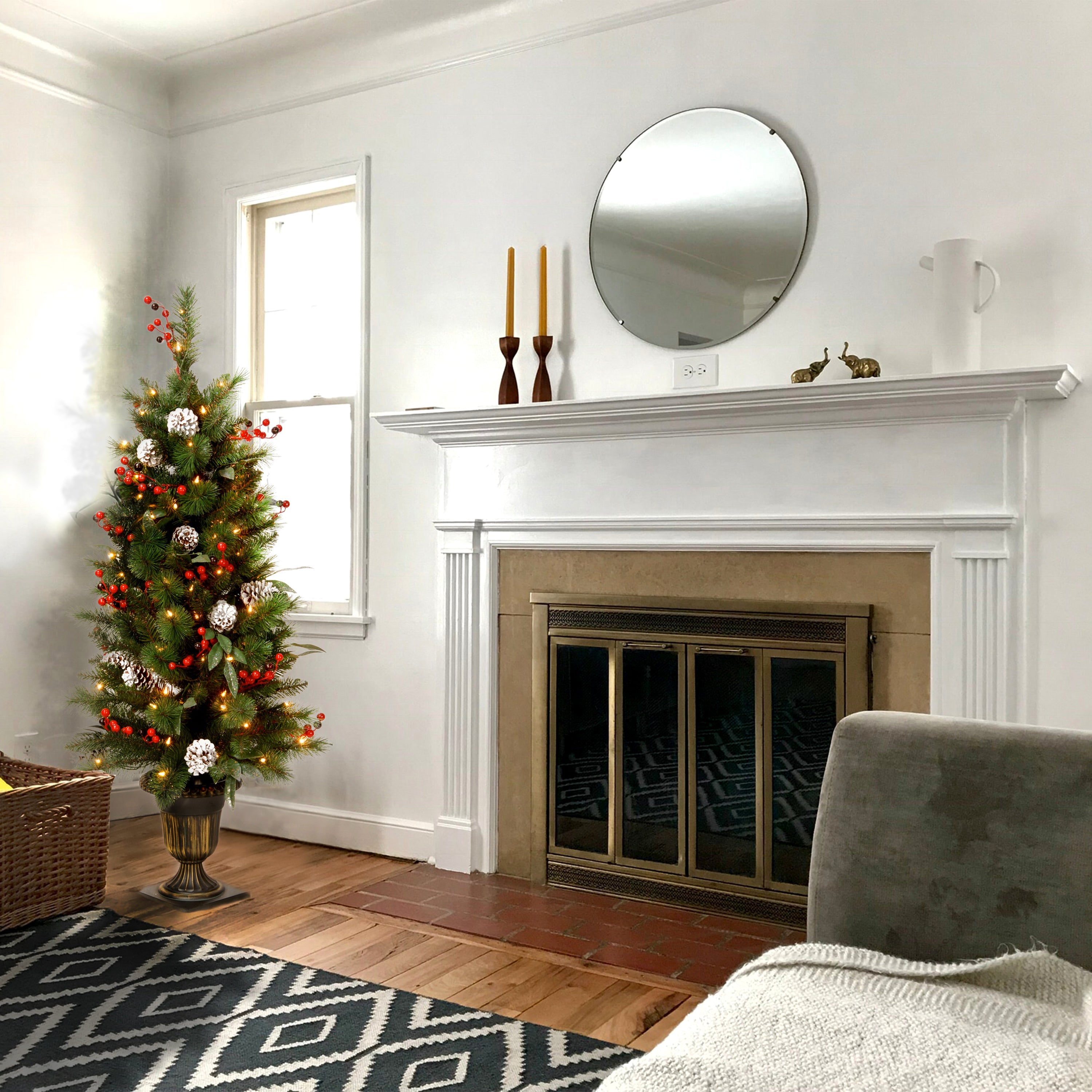 4 ft. Pre-Lit Frosted Pine Berry Tree with Clear Lights