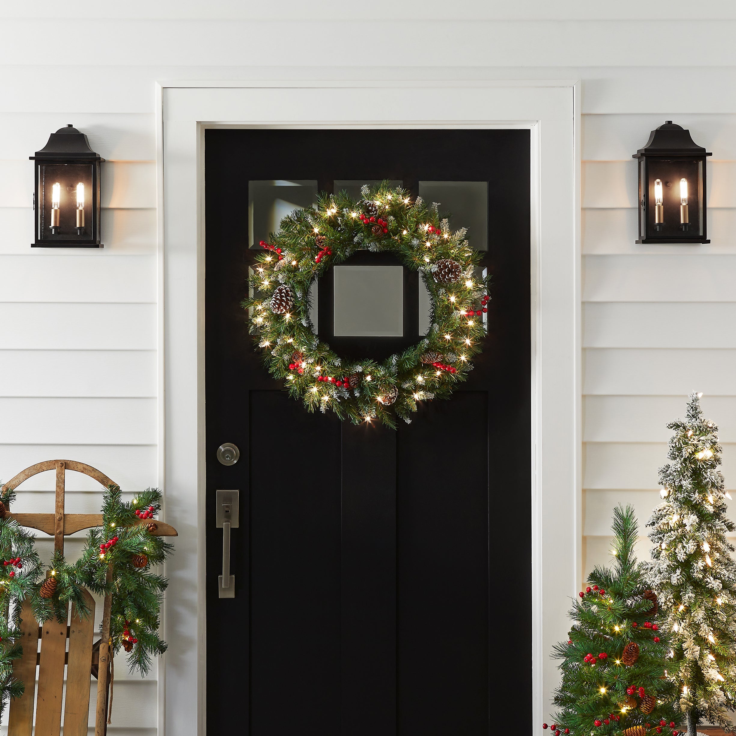 24 in. Pre-Lit Frosted Berry Wreath with Clear Lights, Plug-In