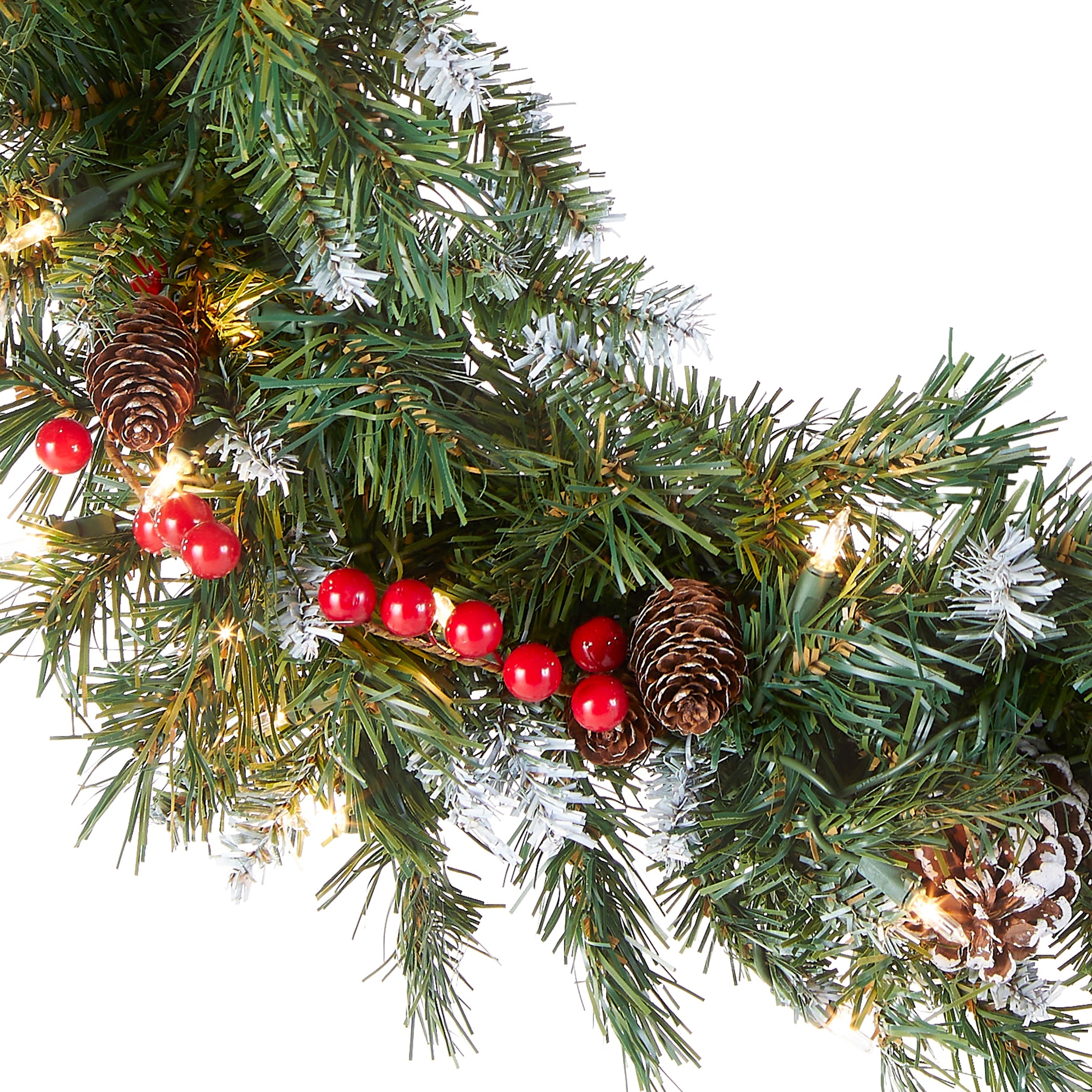 24 in. Pre-Lit Frosted Berry Wreath with Clear Lights, Plug-In