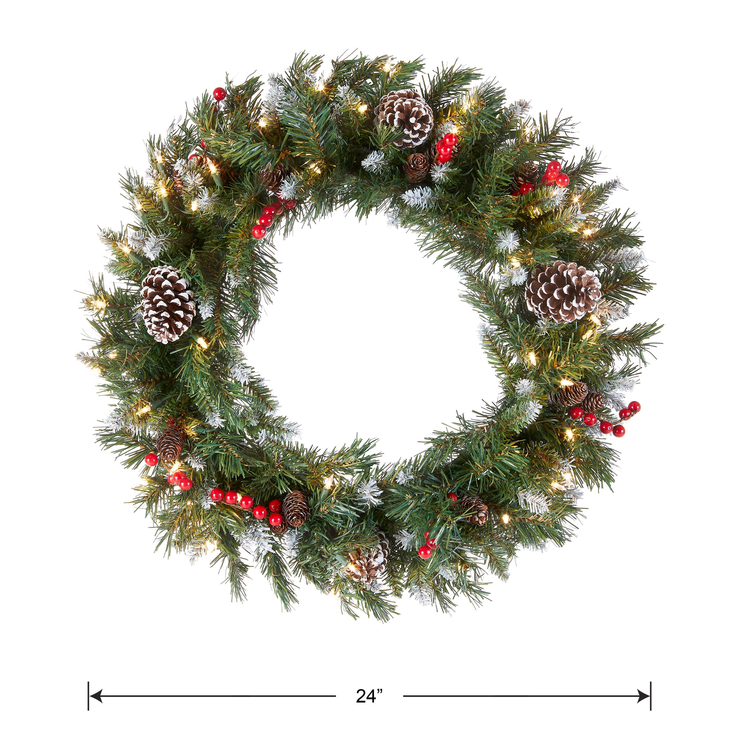 24 in. Pre-Lit Frosted Berry Wreath with Clear Lights, Plug-In