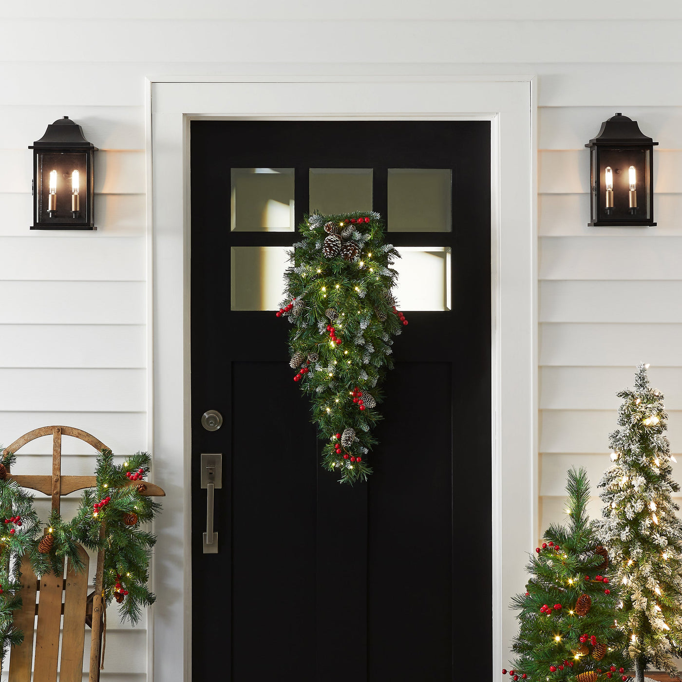 36 in. Pre-Lit Frosted Berry Teardrop with LED Lights