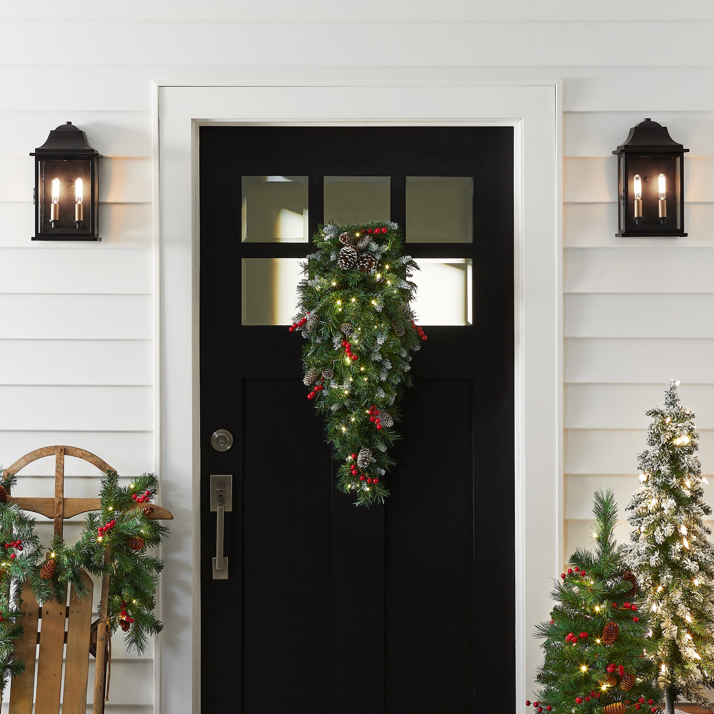 36 in. Pre-Lit Frosted Berry Teardrop with LED Lights