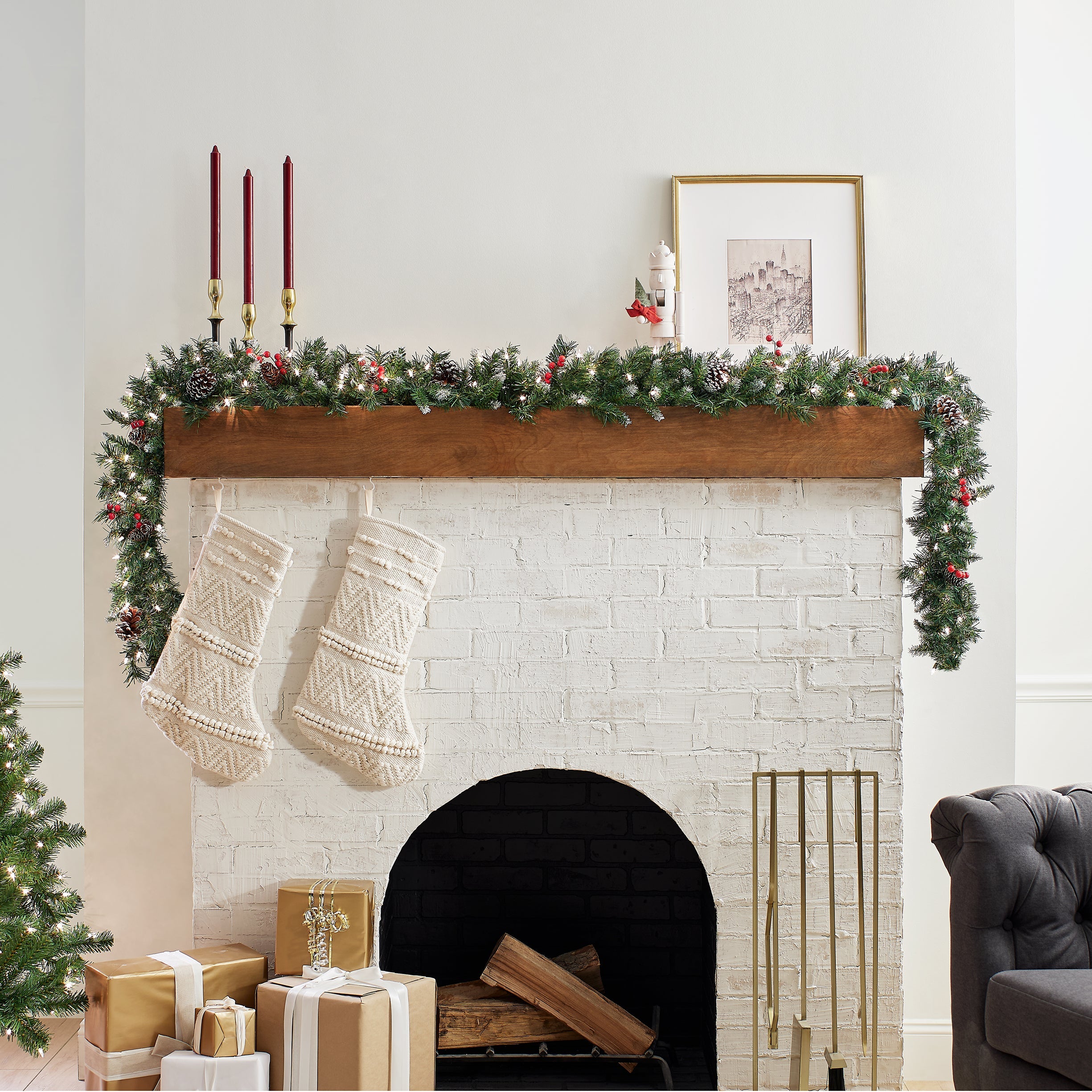 9 ft. Pre-Lit Frosted Berry Garland with Clear Lights