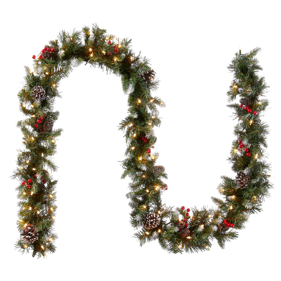 9 ft. Pre-Lit Frosted Berry Garland with Clear Lights
