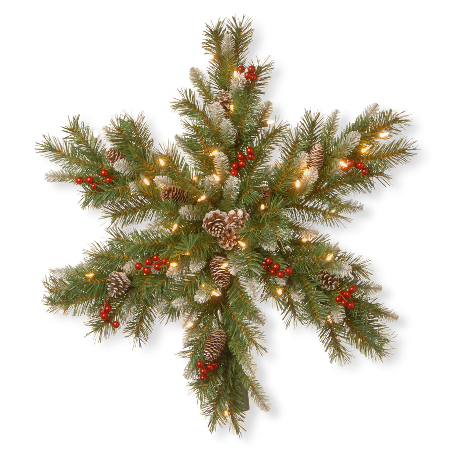 32 in. Pre-Lit Frosted Berry Snowflake with Warm White LED Lights