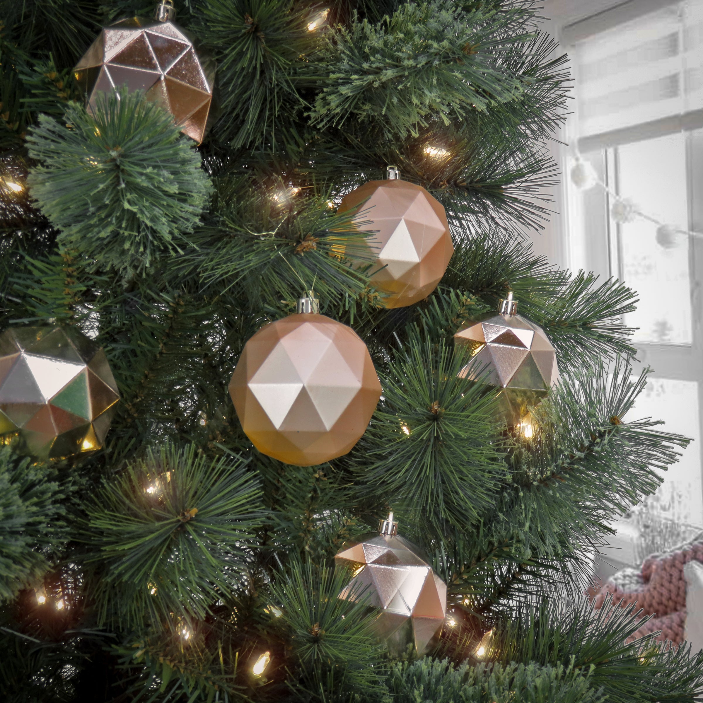 6-Piece Shatterproof Geometric Silver Ornaments
