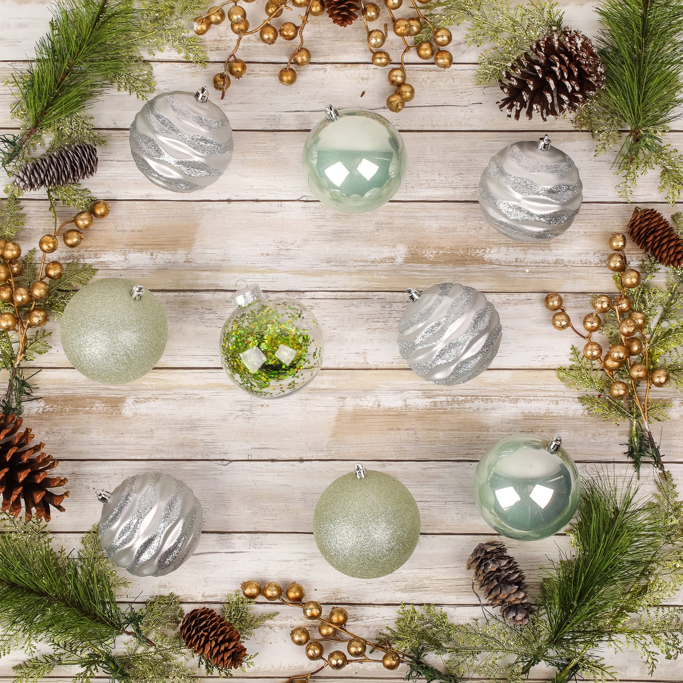 13 in. Mint Xmas Ball Decor Set
